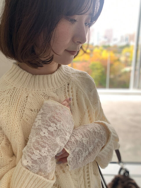 Samansa Mos2 blue「【帯電防止】袖口レースプルオーバー」|Tシャツ・カットソー|