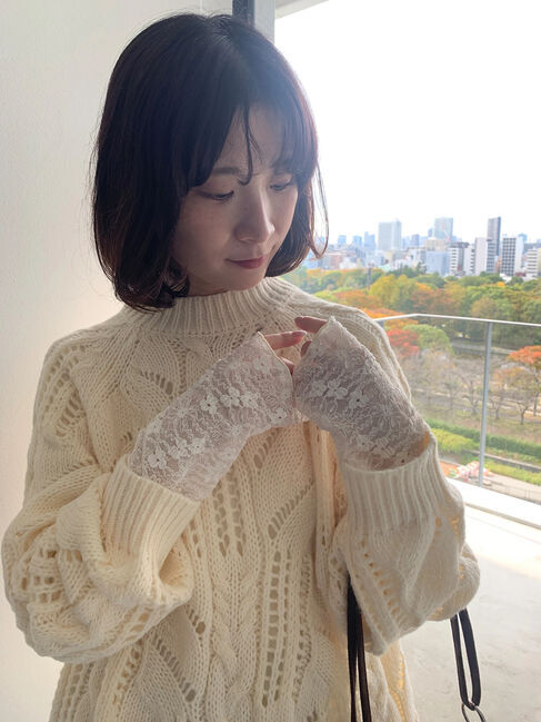 Samansa Mos2 blue「【帯電防止】袖口レースプルオーバー」|Tシャツ・カットソー|