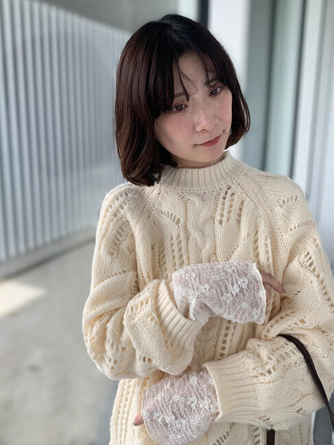 Samansa Mos2 blue「【帯電防止】袖口レースプルオーバー」|Tシャツ・カットソー|