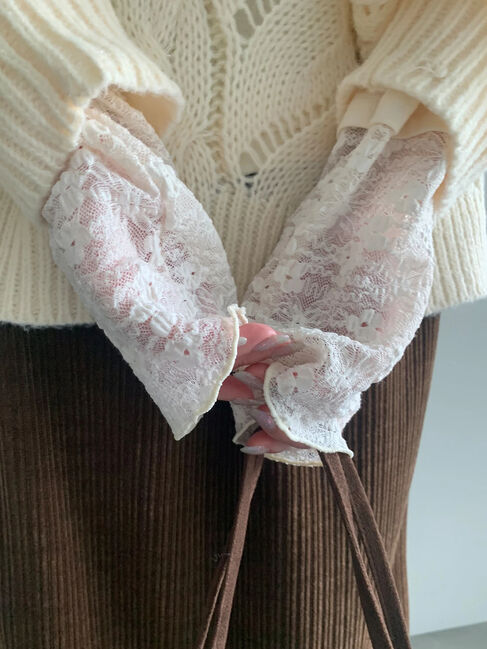 Samansa Mos2 blue「【帯電防止】袖口レースプルオーバー」|Tシャツ・カットソー|