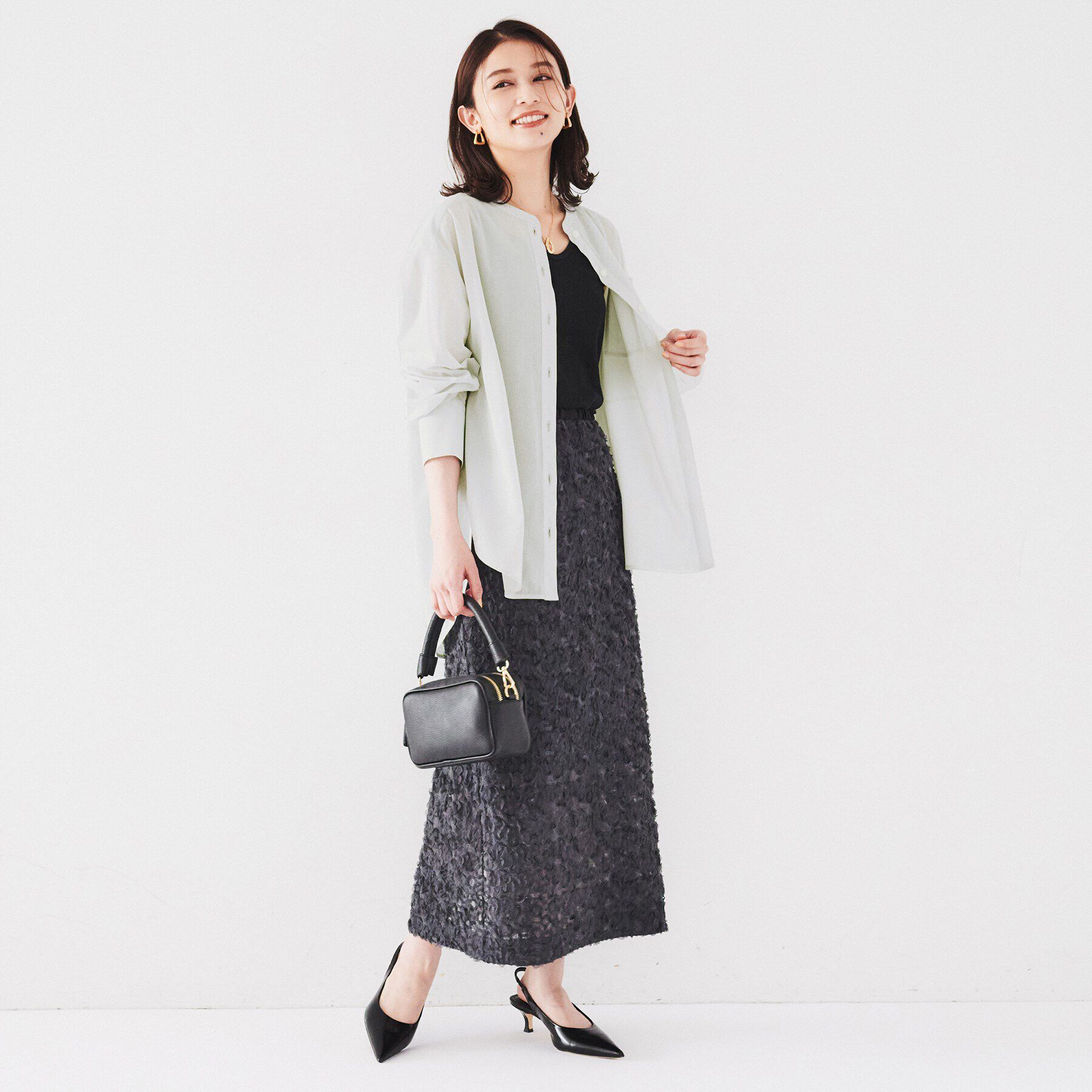 UNTITLED「【ゆったりシルエット/シアー】トリコットバンドカラーシャツ」|シャツ・ブラウス|