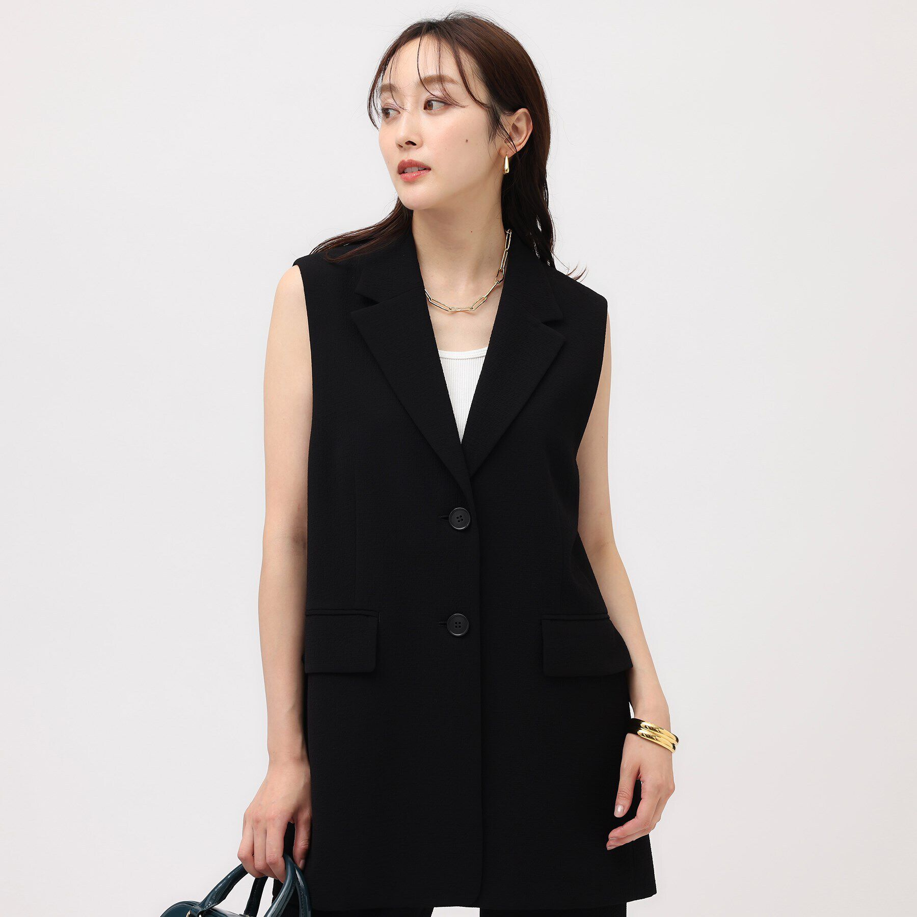 UNTITLED「【凹凸素材/セットアップ可】クレープダブル テーラードベスト」|ベスト・ジレ|