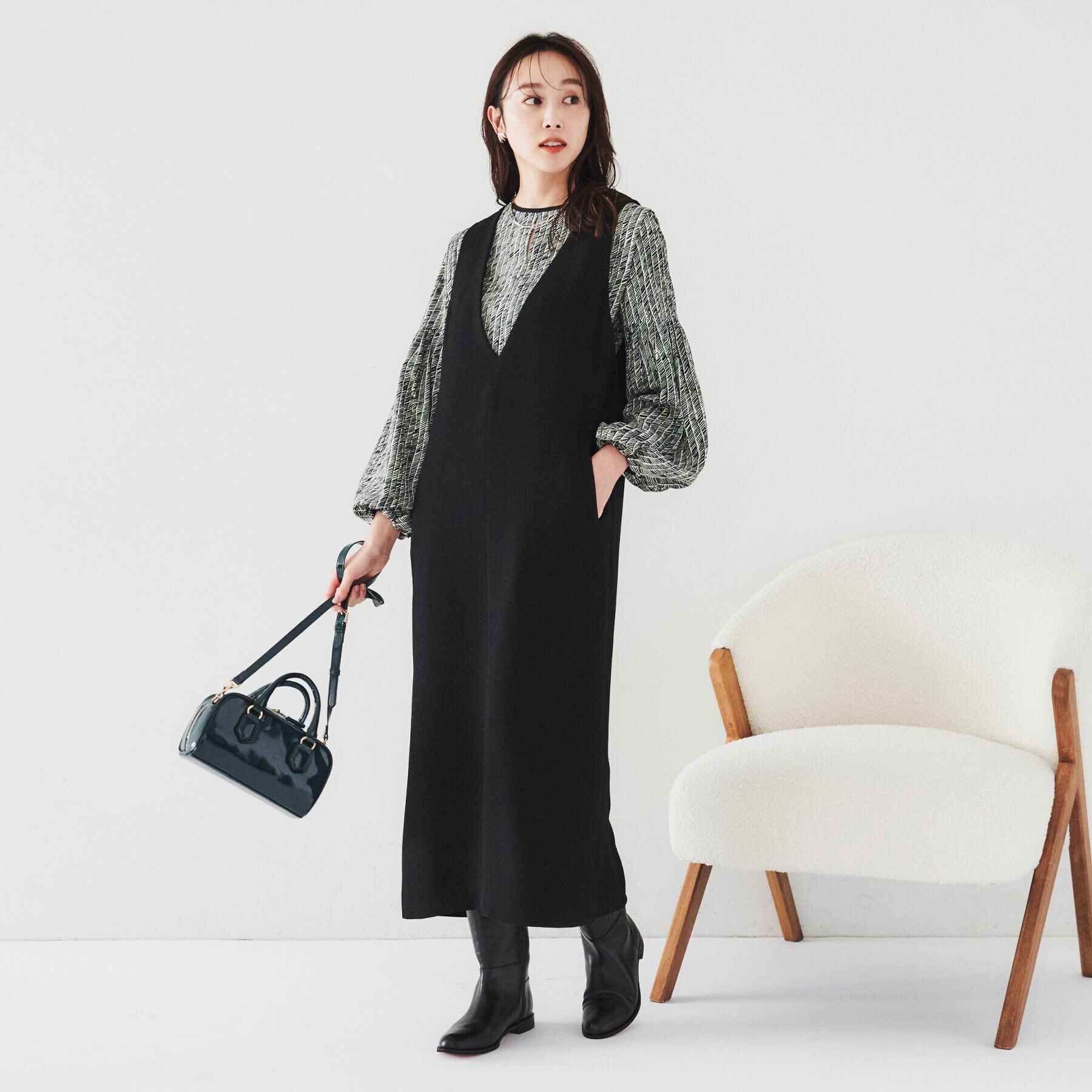 UNTITLED「【凹凸素材/セットアップ可】クレープダブル イージージャンパースカート」|ワンピース|