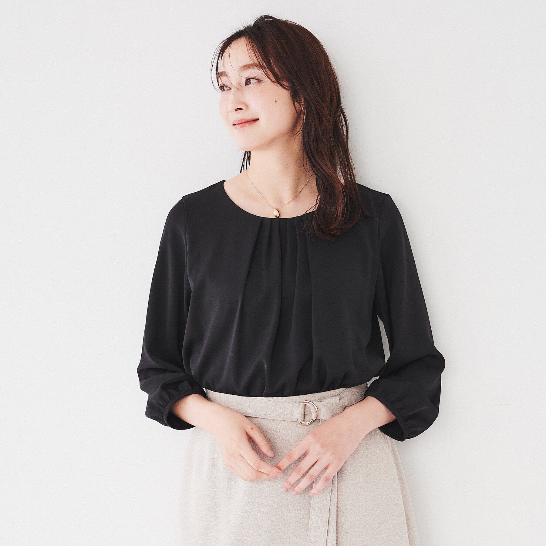 UNTITLED「【通勤スーツ/入卒/セレモニー】ドッキングインナーブラウス」|シャツ・ブラウス|ブラック(019)