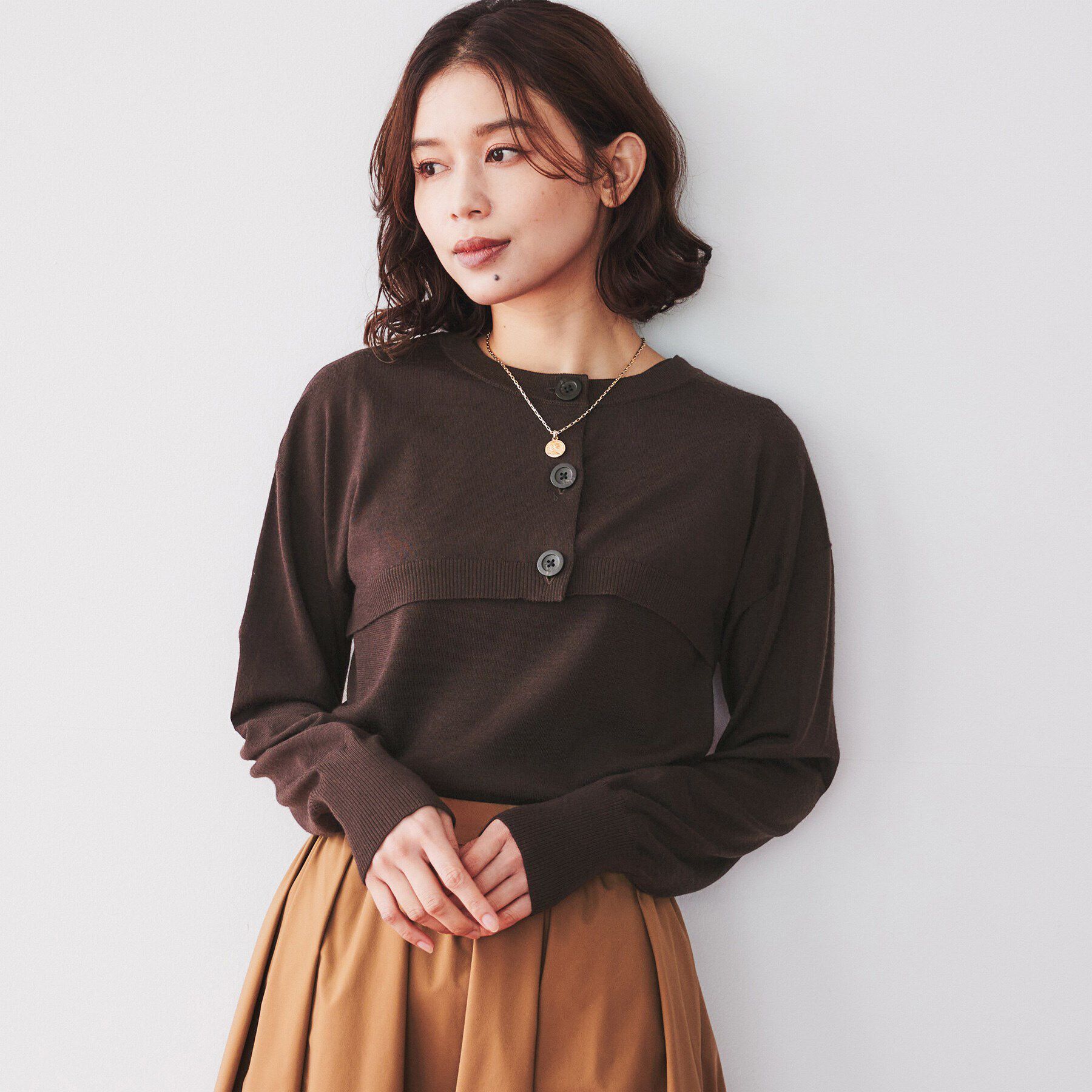 UNTITLED「【アンサンブル/毛100%】ボレロカーディガン&times;ノースリーブニットセット」|カーディガン|ブラウン(044)