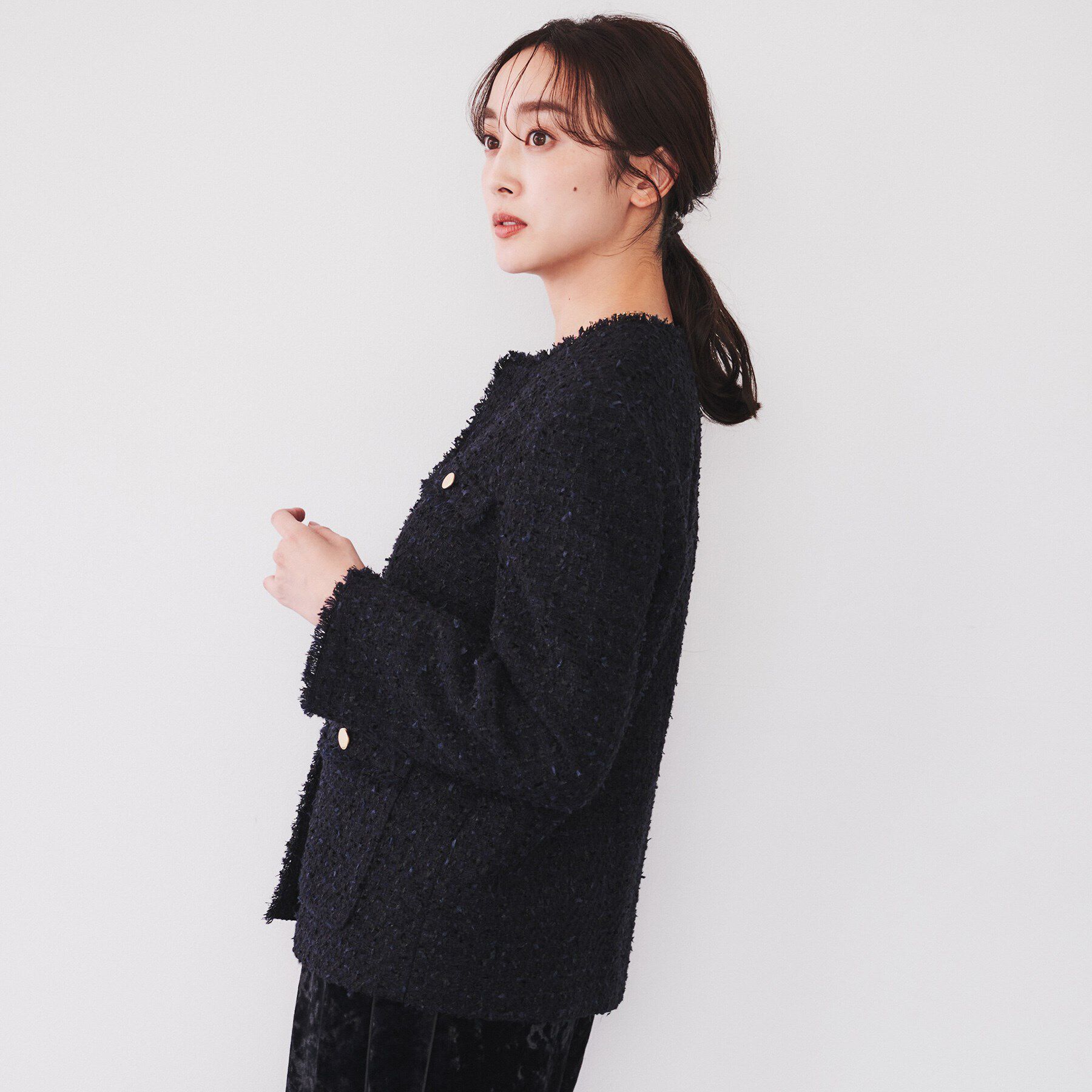 UNTITLED「【きれいめカジュアル/通勤/入卒】ファンシーツイード ジャケット」|ノーカラージャケット|