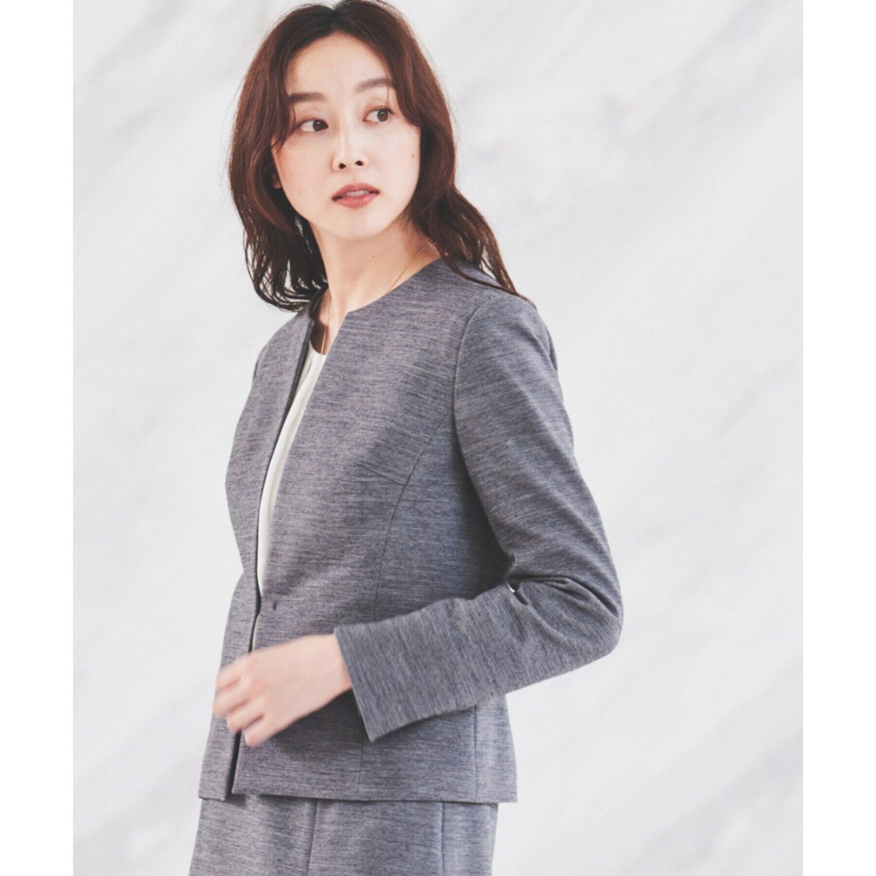 UNTITLED「【通勤スーツ】ウール混ジャージ ノーカラージャケット」|ノーカラージャケット|