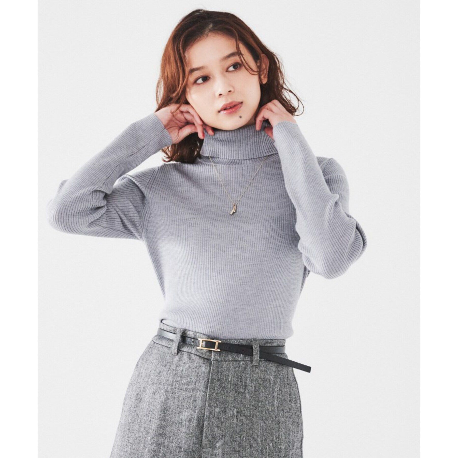 UNTITLED「ウール リブタートルネックプルオーバーニット」|ニット・セーター|グレー(012)