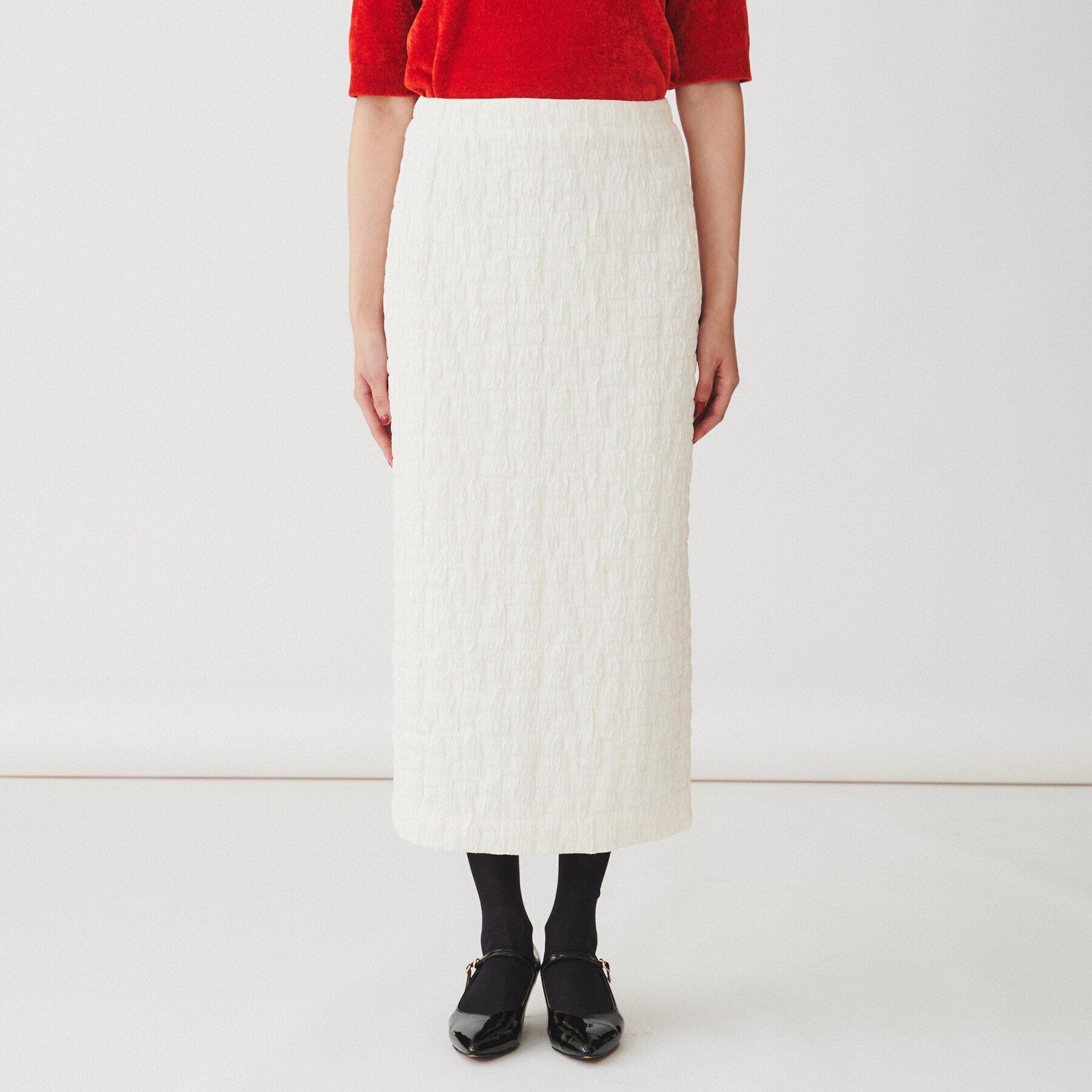 UNTITLED「【後ろウエストゴム/日本製/洗える】ブロック柄ジャカードナロースカート」|スカート|