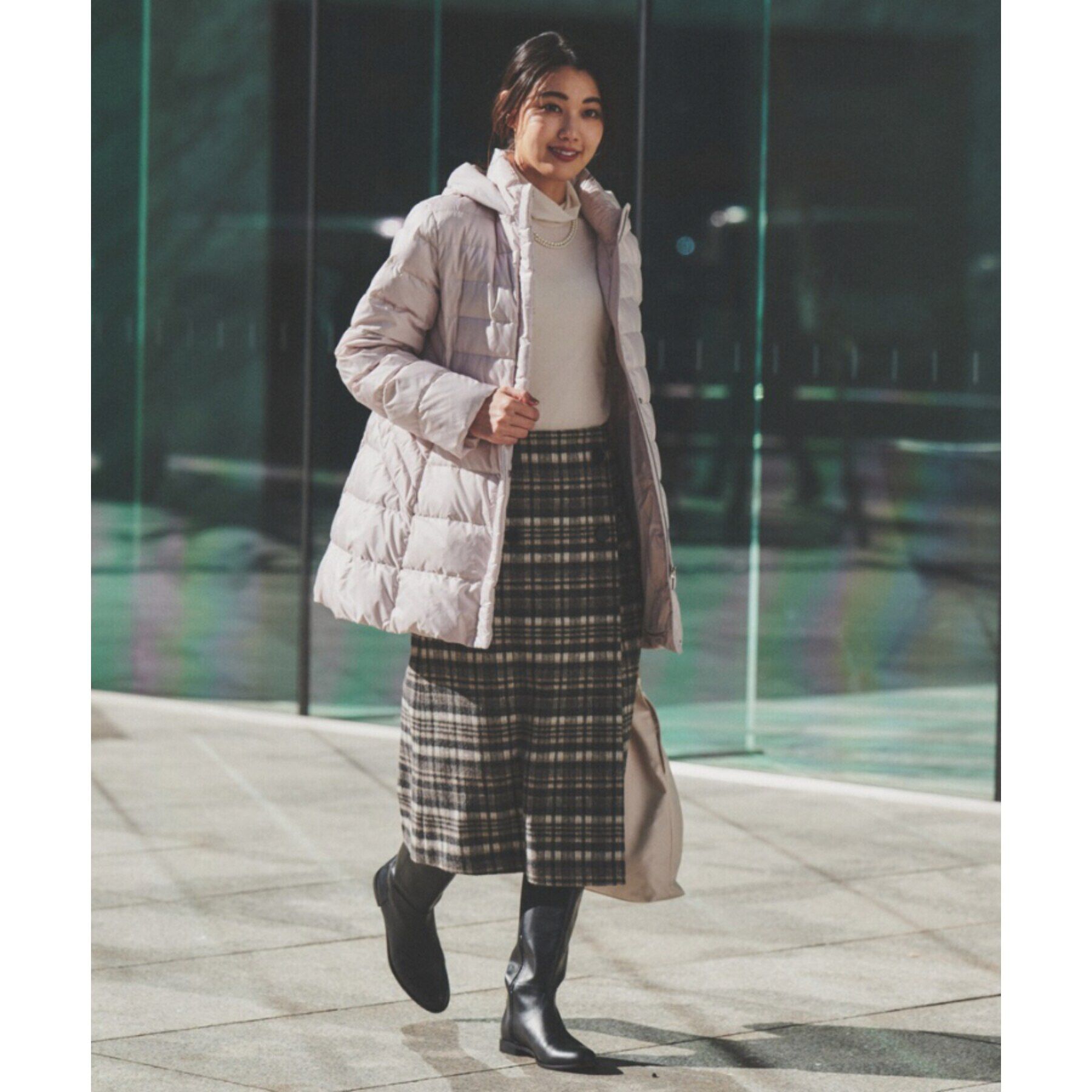 UNTITLED「【撥水/洗える/すっきり】ミディ丈タフタダウンコート」|ダウン|