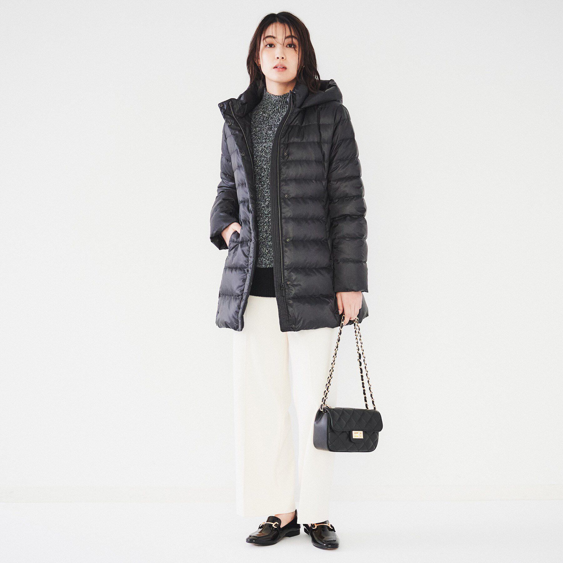 UNTITLED「【撥水/洗える/すっきり】ミディ丈タフタダウンコート」|ダウン|