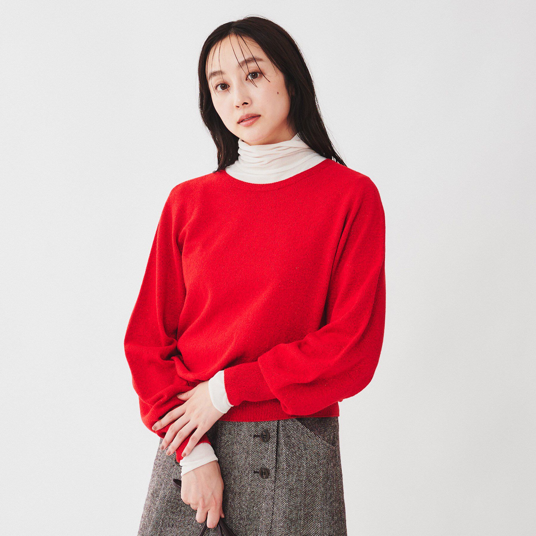 UNTITLED「【日本製/オンオフ使える】ラメ混パフスリーブプルオーバーニット」|ニット・セーター|