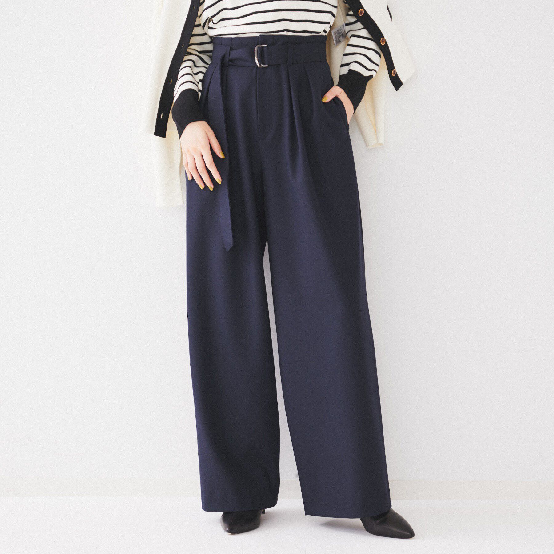 UNTITLED「【フルレングス/後ろウエストゴム】ダブルタック ハイウエストワイドパンツ」|その他|