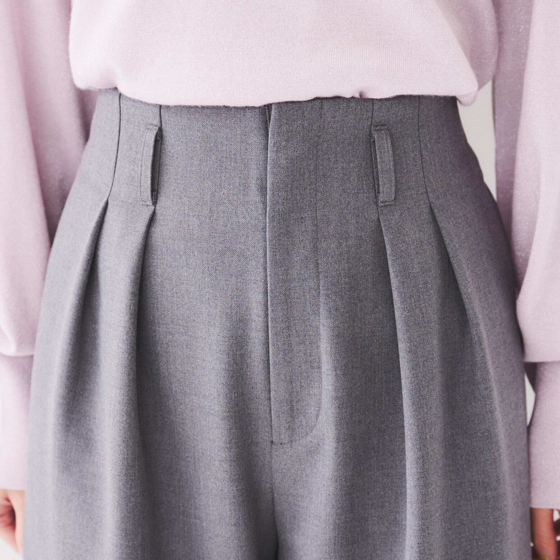 UNTITLED「【フルレングス/後ろウエストゴム】ダブルタック ハイウエストワイドパンツ」|その他|