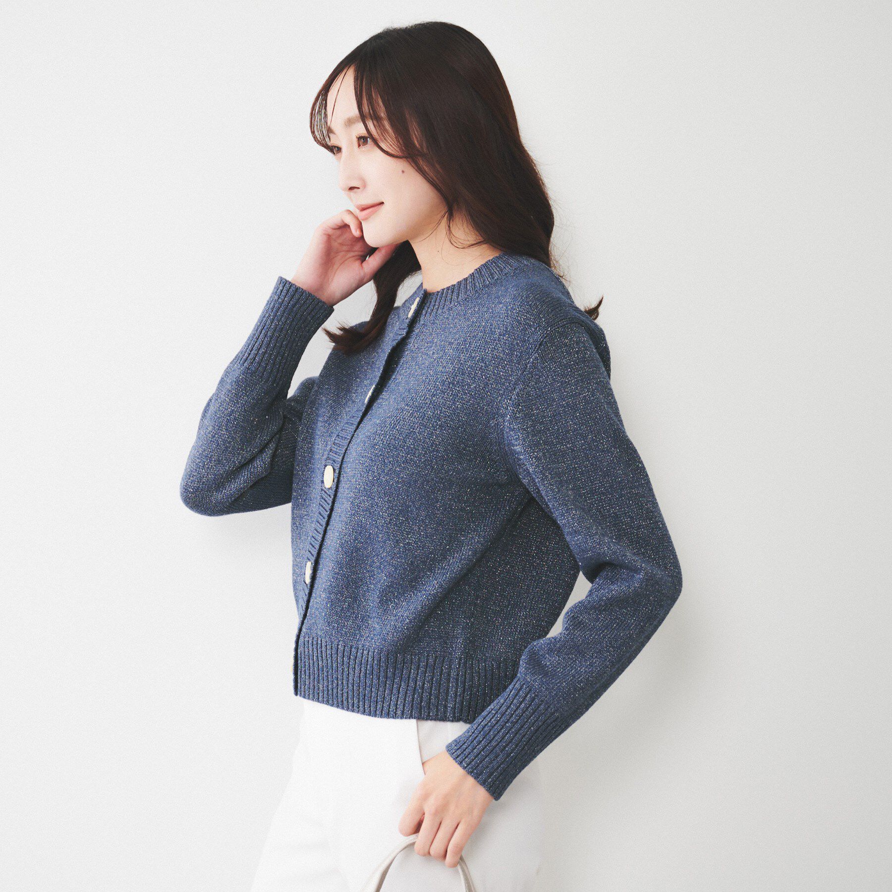 UNTITLED「【アンサンブル可能/ラメ調】コンパクトニットカーディガン」|カーディガン|