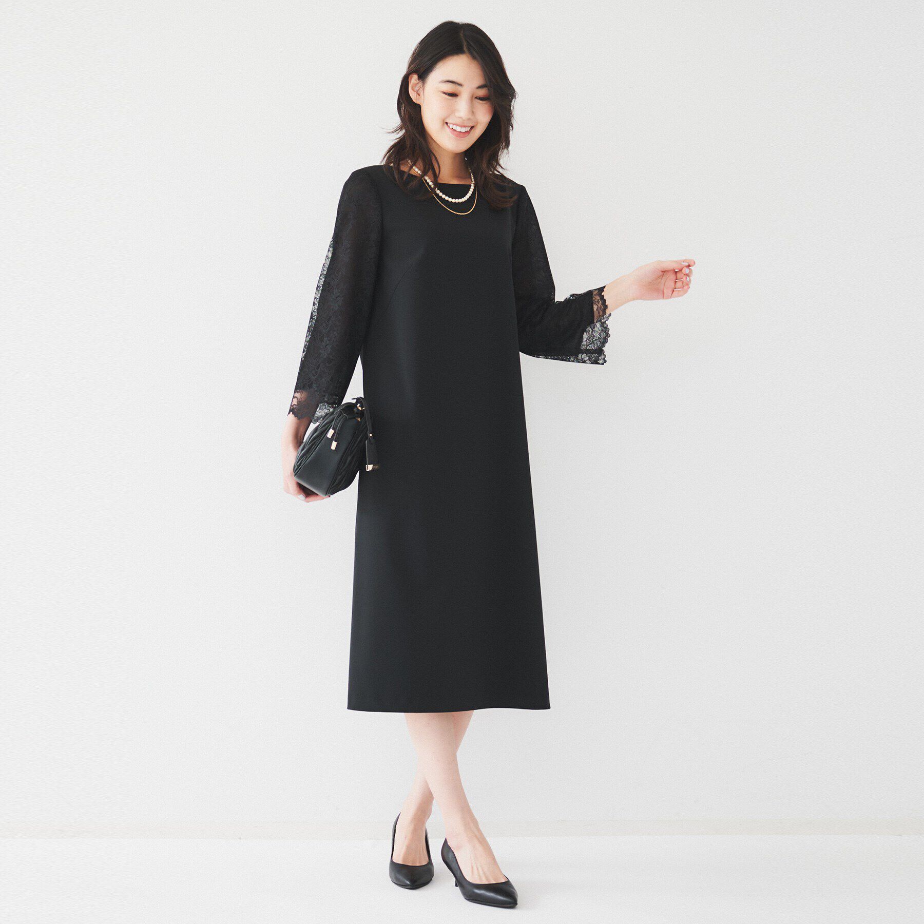 UNTITLED「【フォーマルドレス/セレモニー/オケージョン】袖レース サックワンピース」|ワンピース|