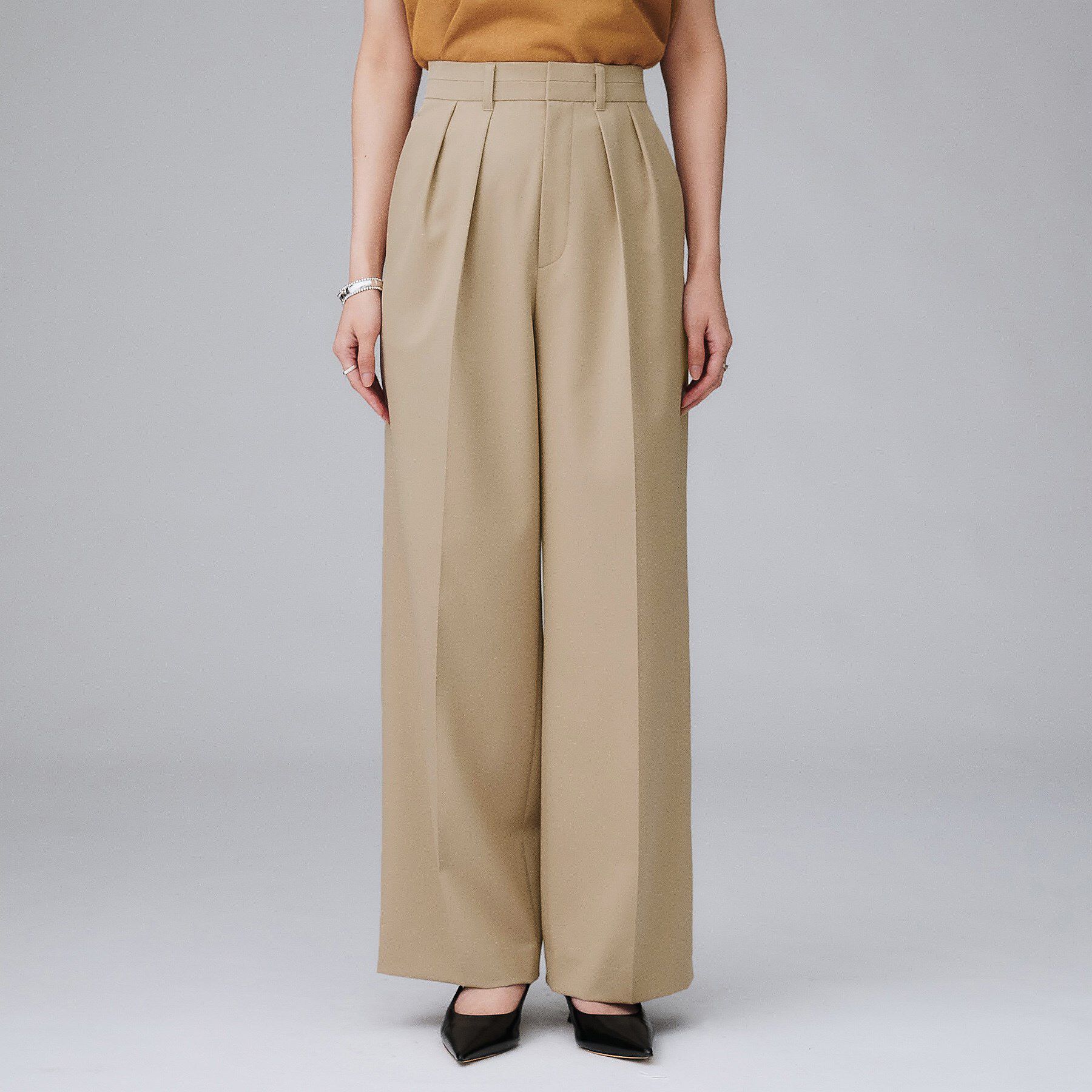 UNTITLED「【洗える/はっ水/後ろウエストゴム】ストレッチ2タックワイドパンツ」|その他|