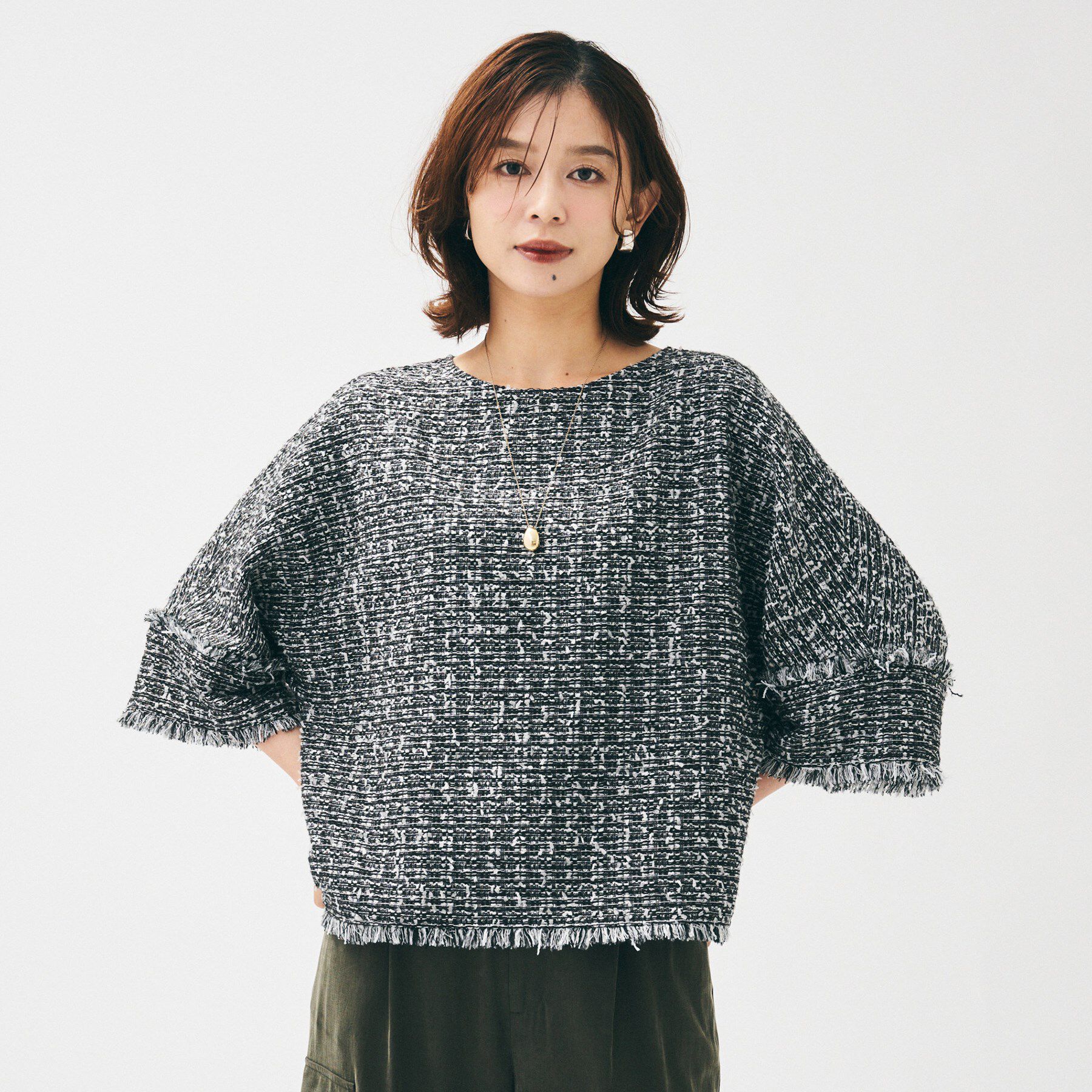 UNTITLED「【きれいめ／体型カバー】ツイードドルマントップス」|シャツ・ブラウス|