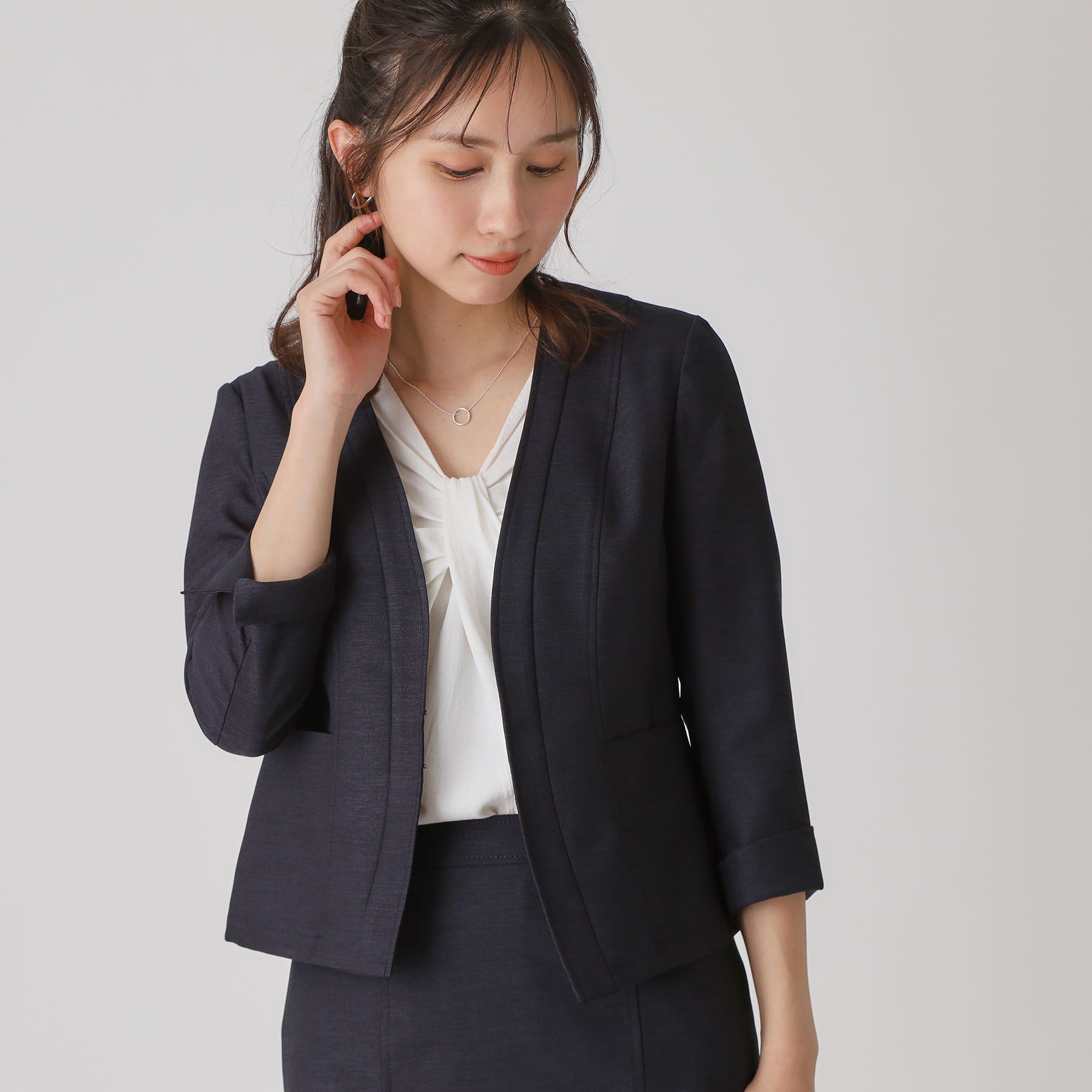 COUP DE CHANCE「【手洗い可／日本製】ノーカラージャケット」|ノーカラージャケット|ネイビー(094)