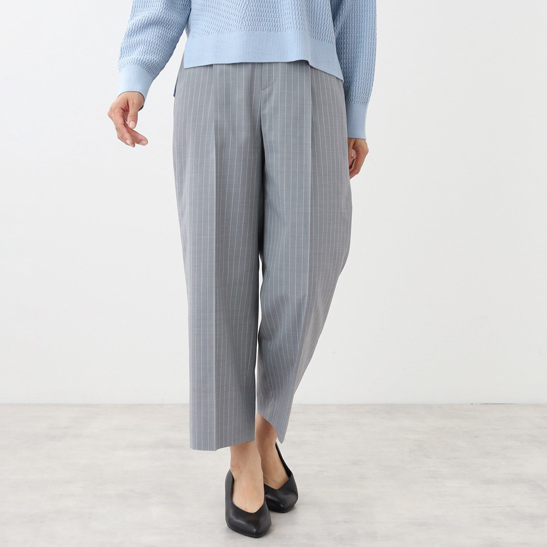 Reflect「【手洗い可】ストライプ柄ワイドパンツ」|その他|ライトグレー(311