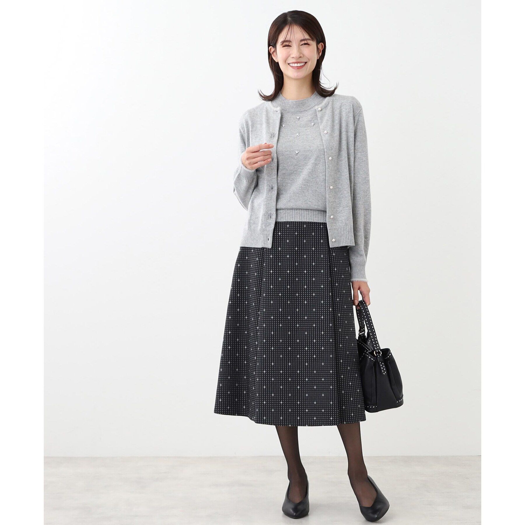 Reflect「【WEB限定カラーあり／洗える／アンサンブル】パール調刺繍ニット＋カーディガン」|カーディガン|