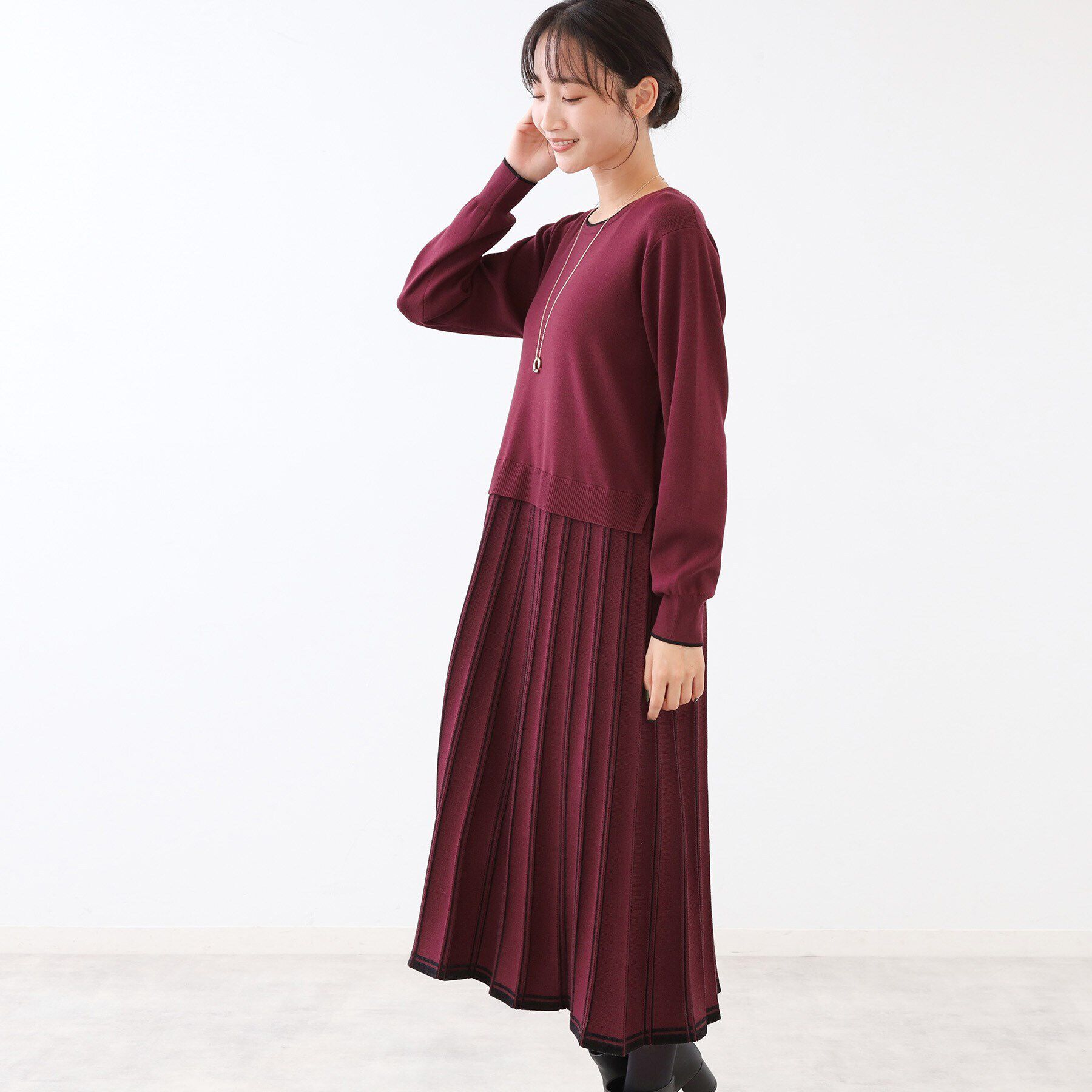 Reflect「【真冬から春まで着られる】バイカラーニットワンピース」|ワンピース|