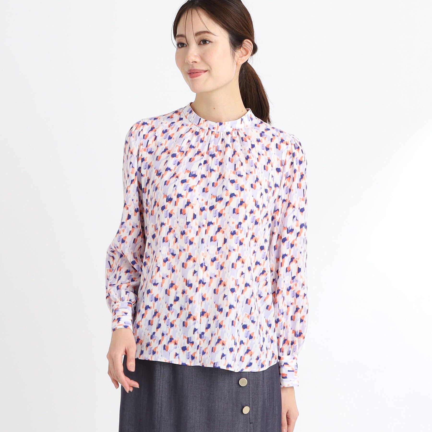 Reflect「【マシンウォッシュ可／セットアップ可】パフスリーブプリントブラウス」|シャツ・ブラウス|