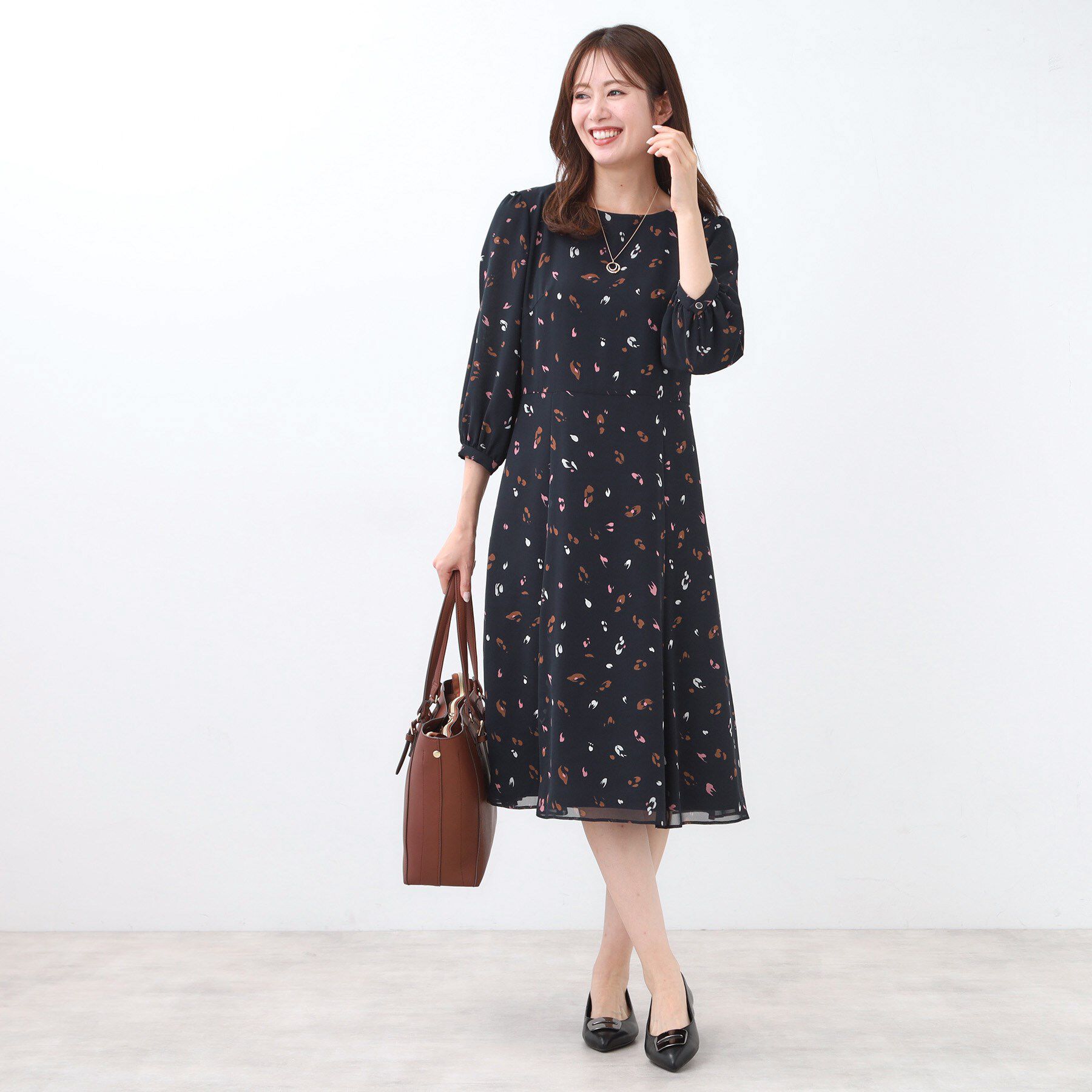 Reflect「【ウエストリボン付き】フレアプリントワンピース」|ワンピース|