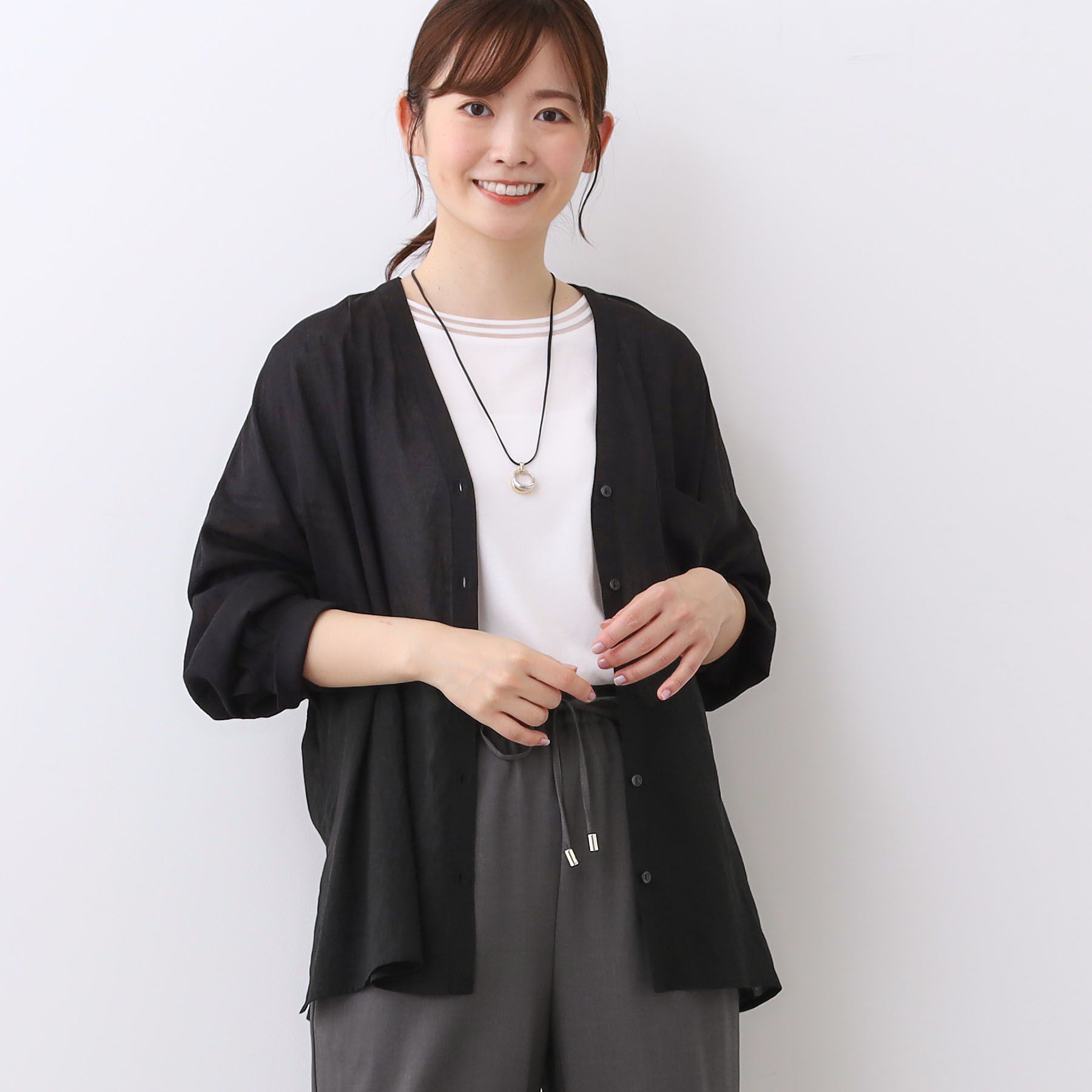 Reflect「【体型カバー】シャツ風カーディガン」|シャツ・ブラウス|ブラック(019)