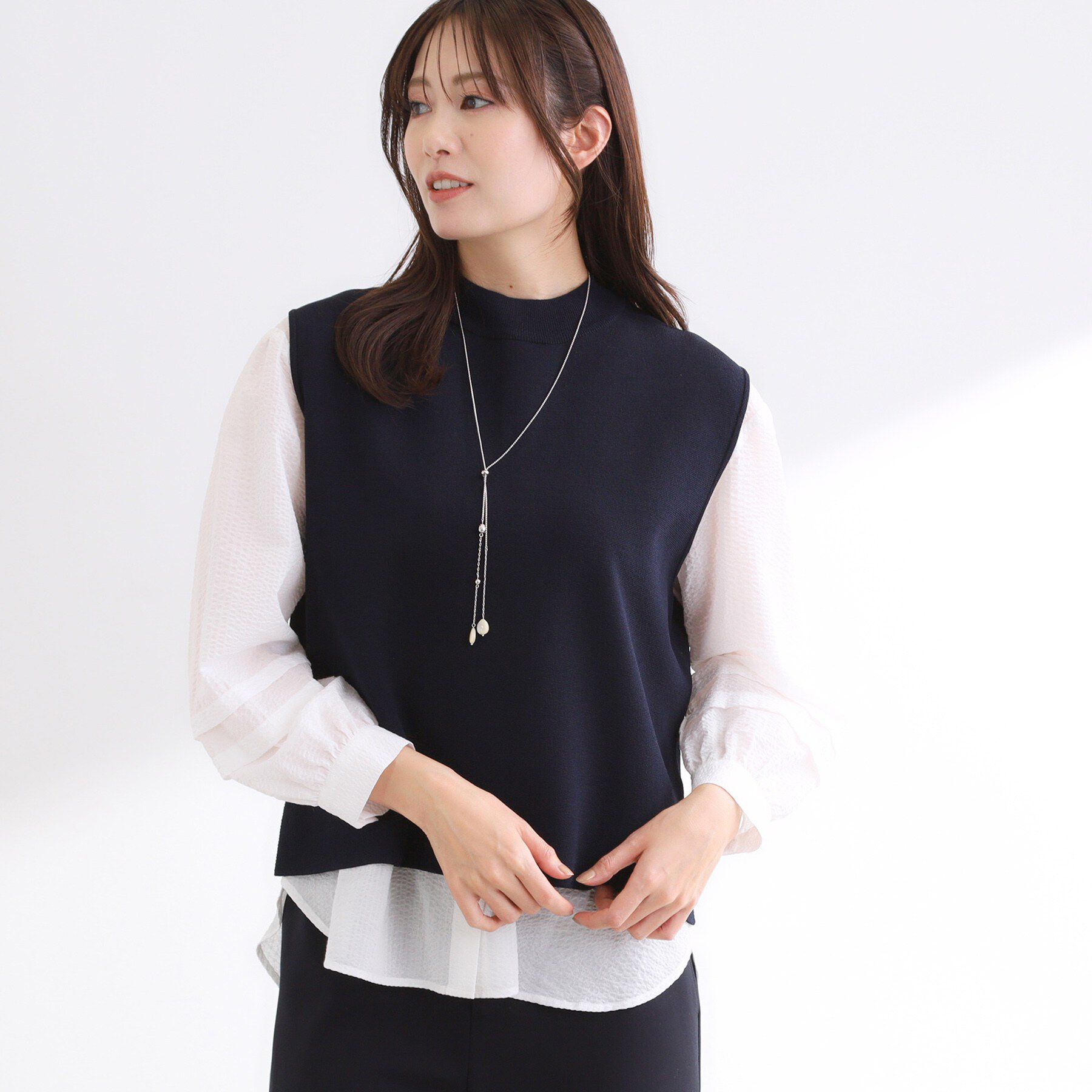 Reflect「【セットアップ可】ダブルジャカードニットベスト」|ニット・セーター|ネイビー(594)