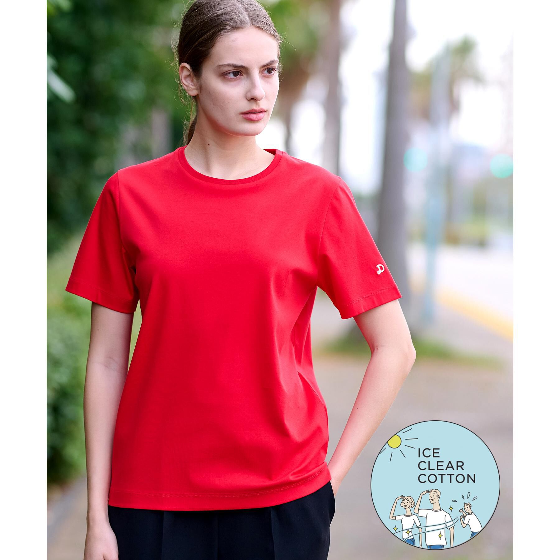 DRESSTERIOR「【接触冷感/抗菌防臭/消臭】アイスクリアコットンTシャツ」|Tシャツ・カットソー|レッド(062)