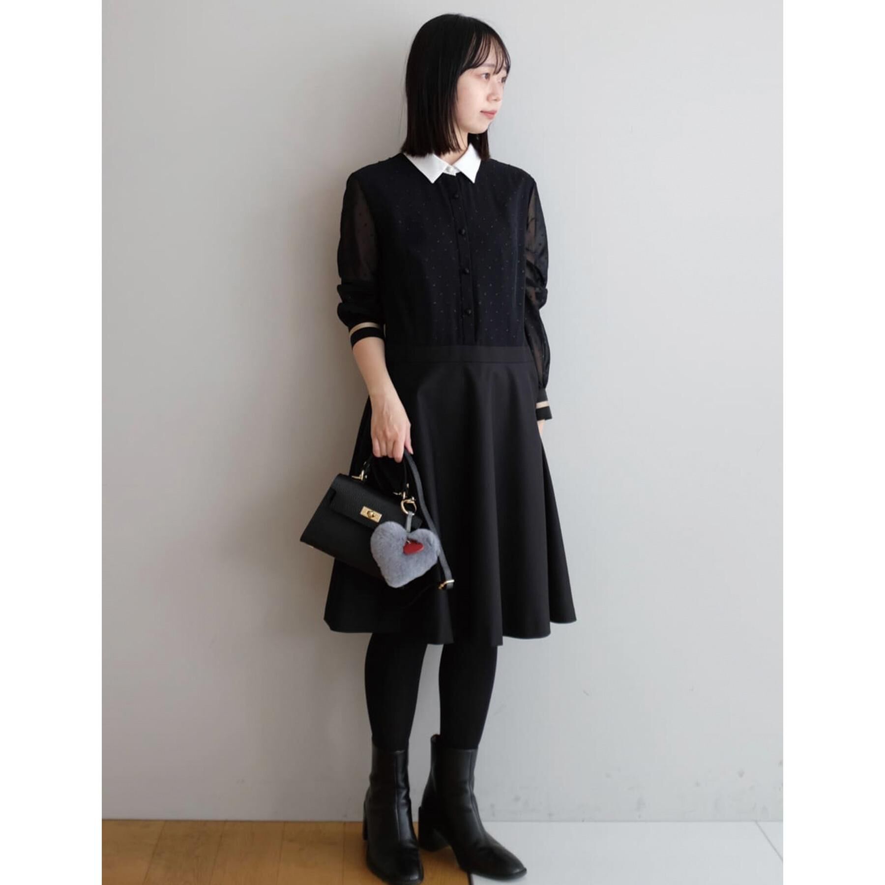 DRESSTERIOR「【洗える/きれいめ】フィルムドットクレリックワンピース」|ワンピース|