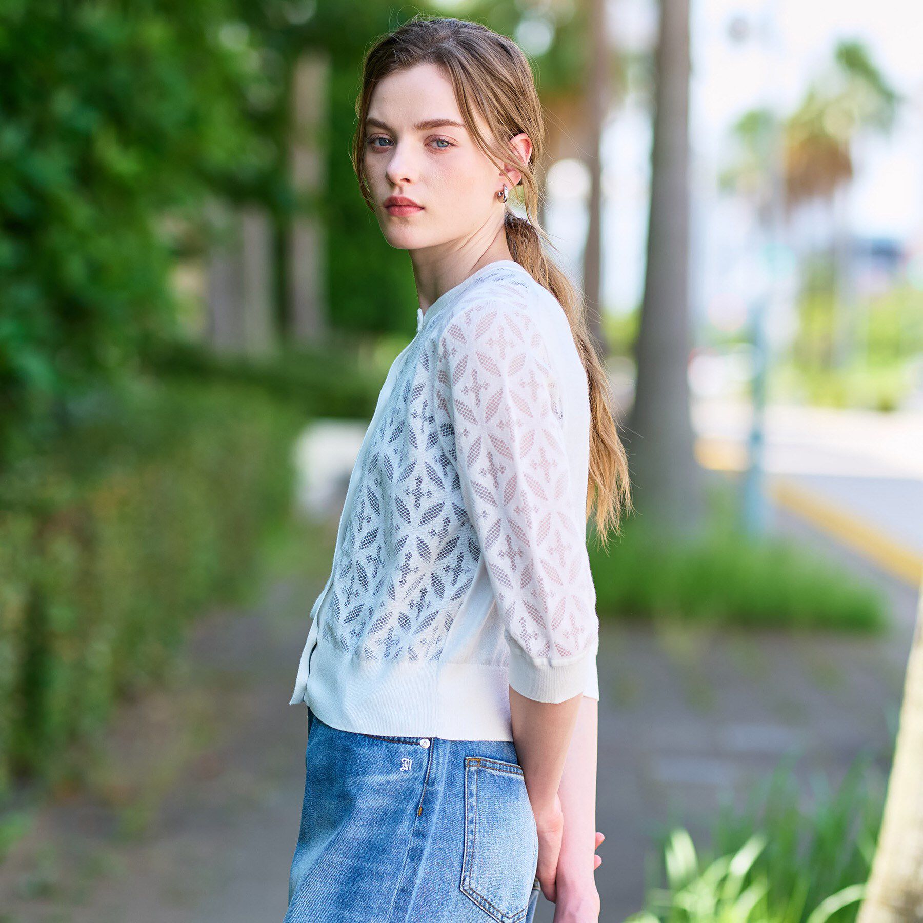 DRESSTERIOR「【洗える/シアー素材】オーバーラップレースハーフスリーブ」|カーディガン|