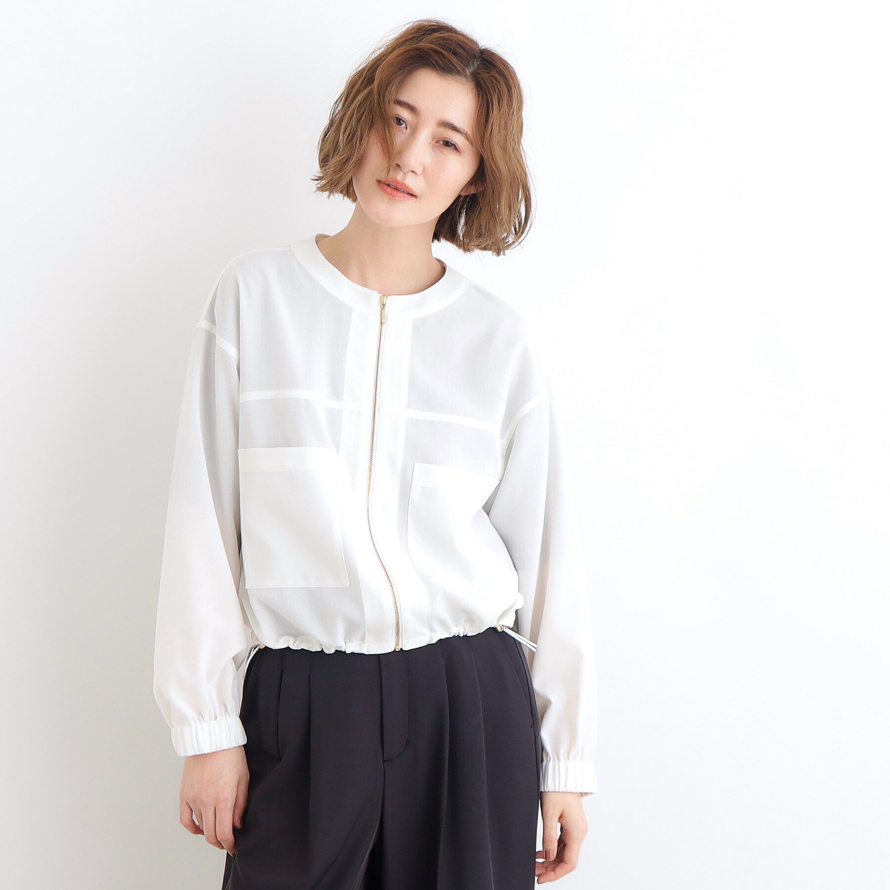 grove「【追加】麻調ノーカラーシアーブルゾン」|ブルゾン・スタジャン|