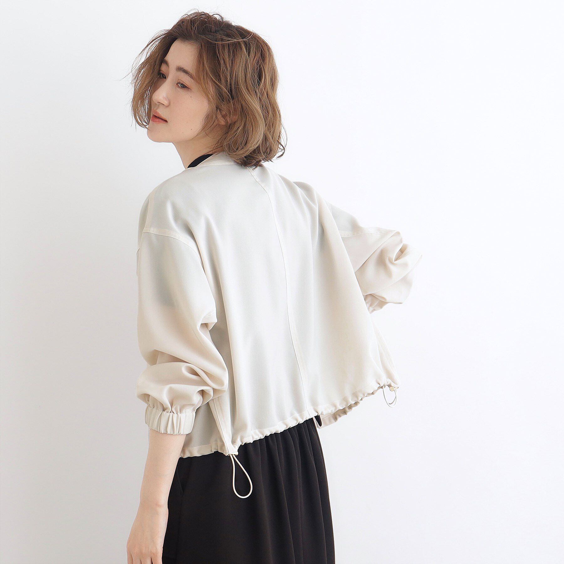 grove「【追加】麻調ノーカラーシアーブルゾン」|ブルゾン・スタジャン|