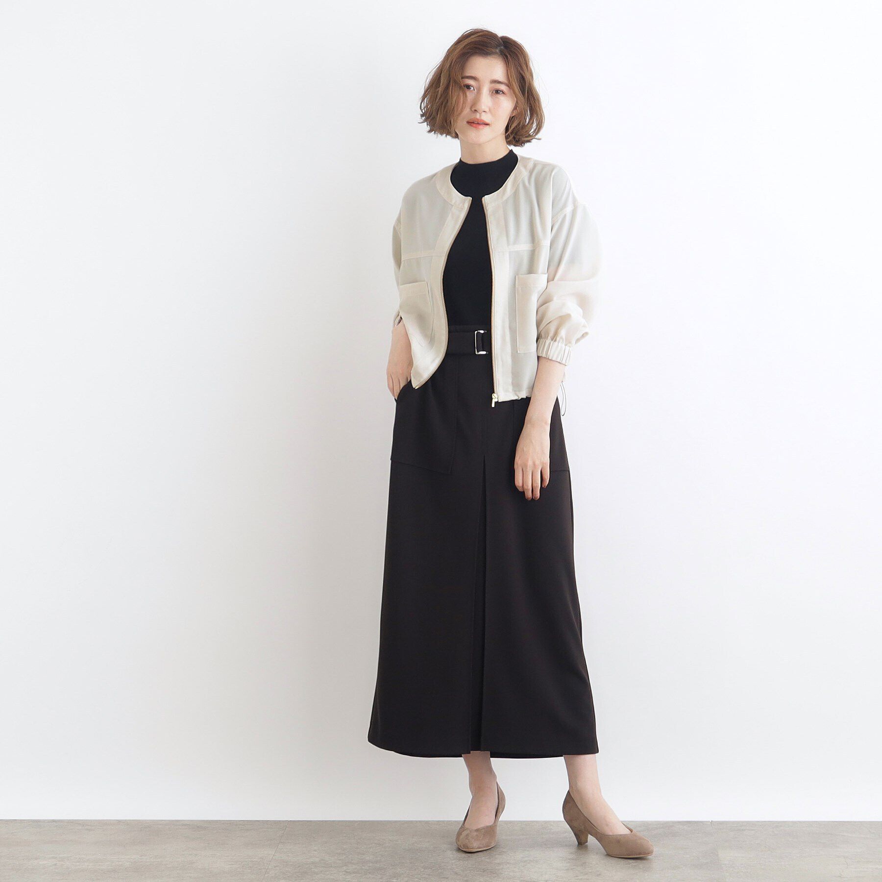 grove「【追加】麻調ノーカラーシアーブルゾン」|ブルゾン・スタジャン|