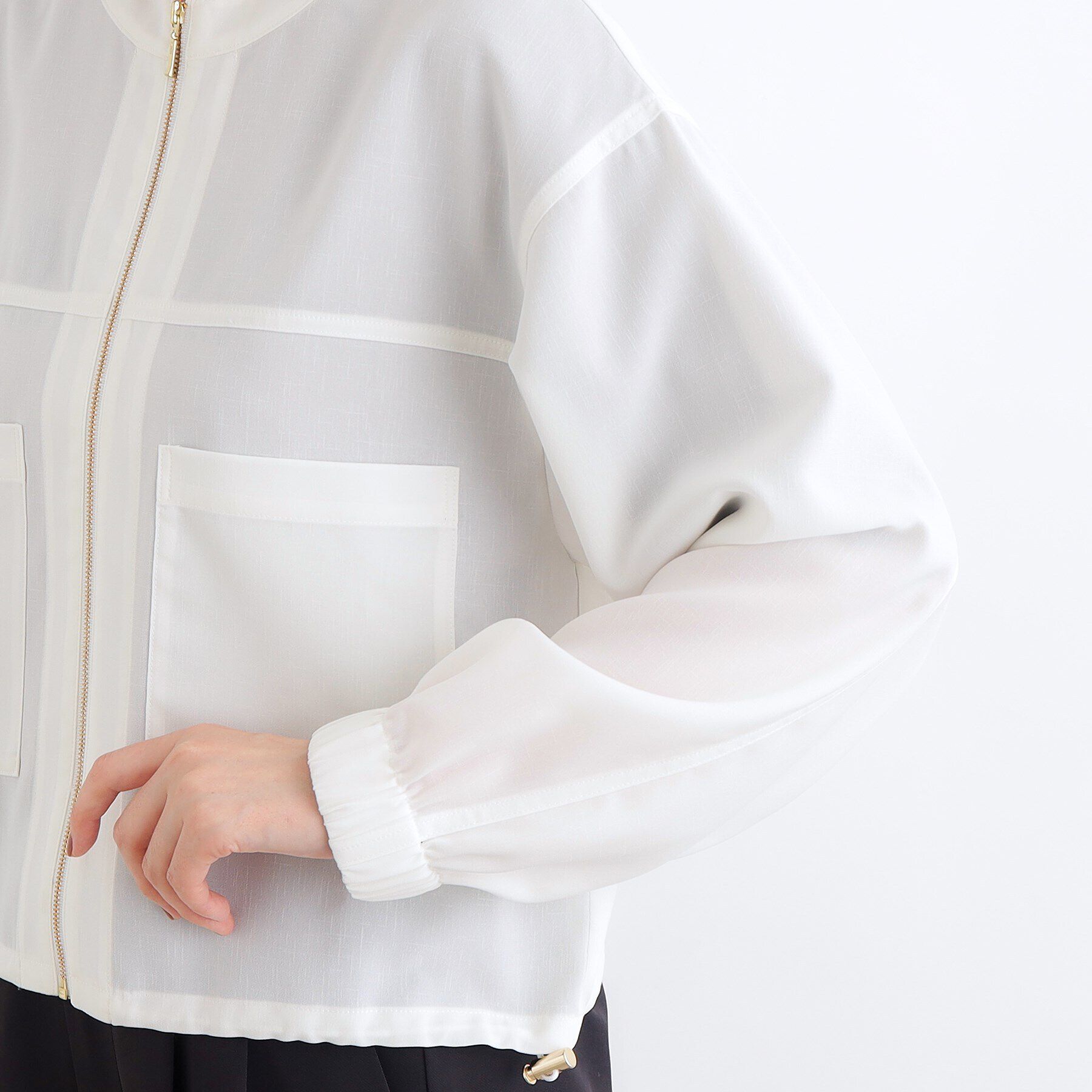 grove「【追加】麻調ノーカラーシアーブルゾン」|ブルゾン・スタジャン|