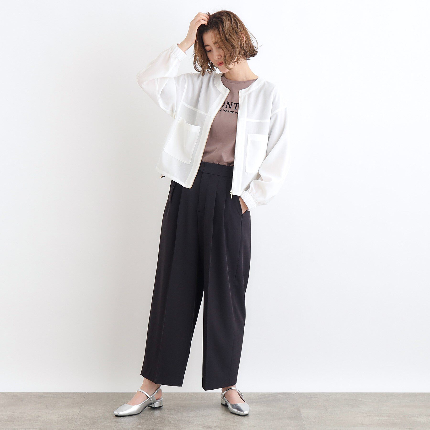 grove「【追加】麻調ノーカラーシアーブルゾン」|ブルゾン・スタジャン|