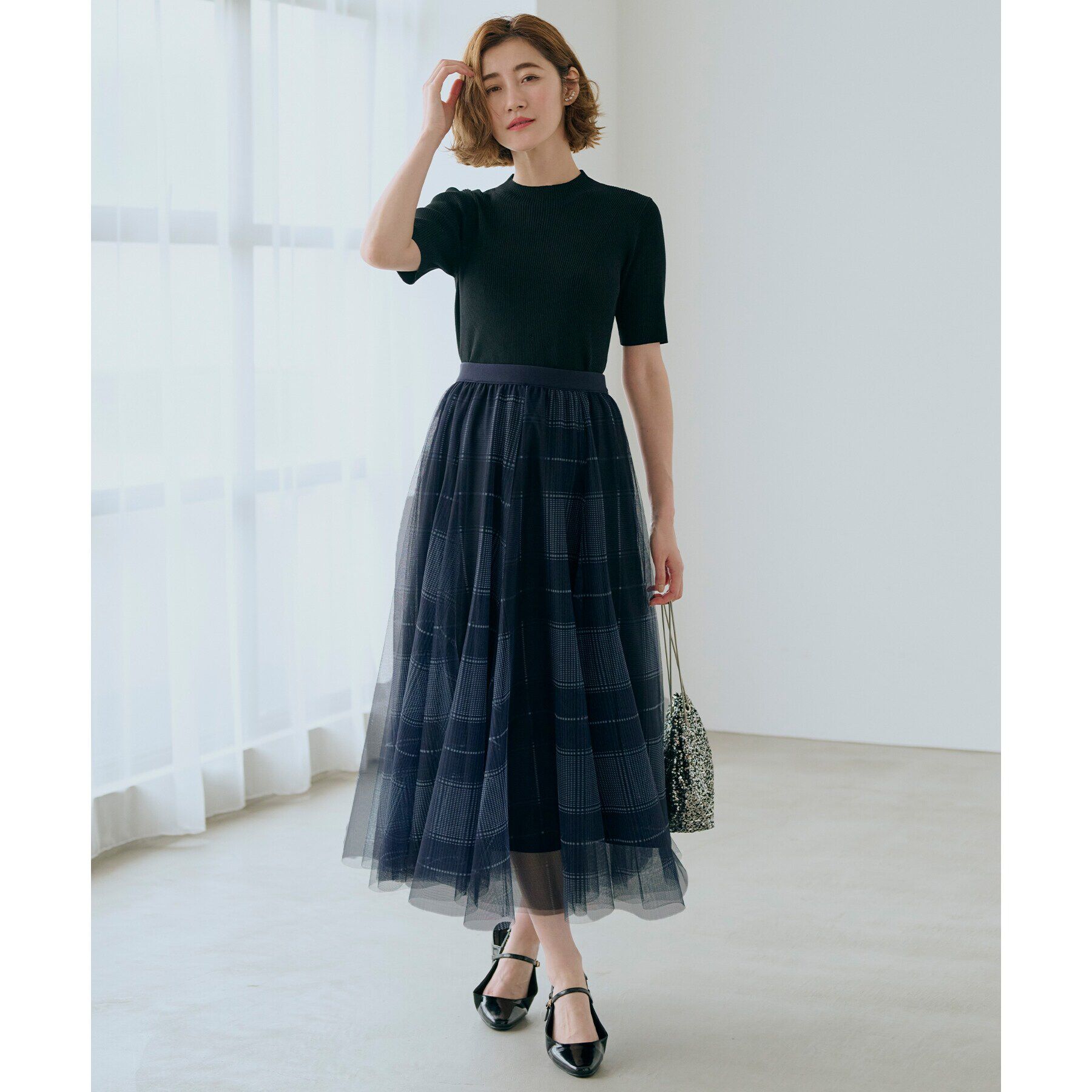 grove「RNドライタッチリブ5分袖プルオーバー」|ニット・セーター|