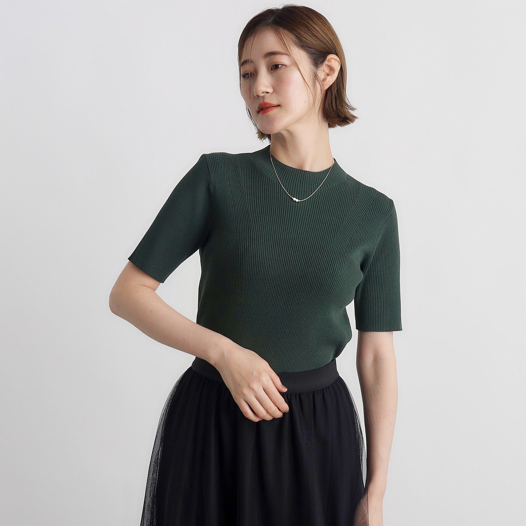 grove「RNドライタッチリブ5分袖プルオーバー」|ニット・セーター|