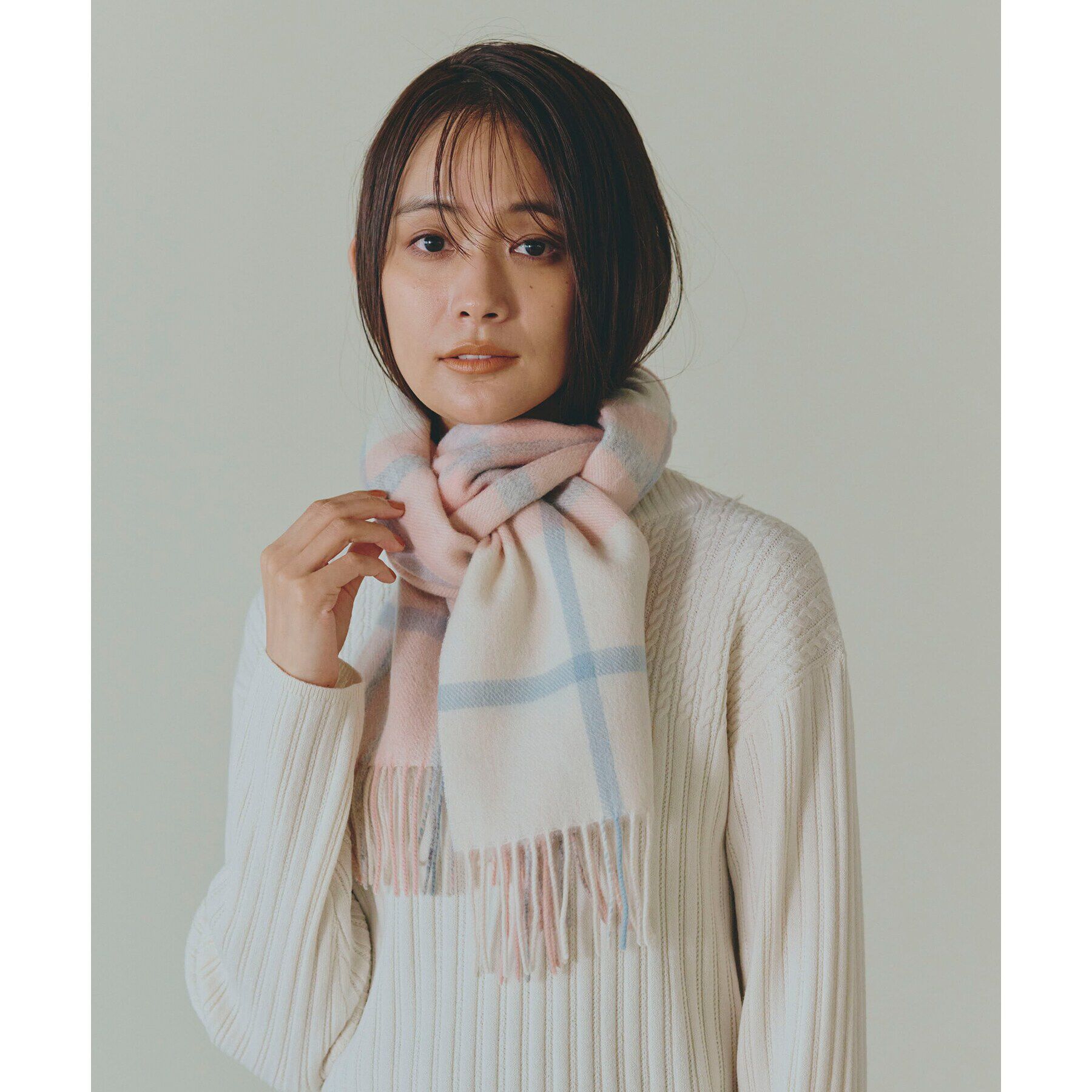 grove「ウールチェックマフラー【手洗い可】」|ストール|ピンク(272)
