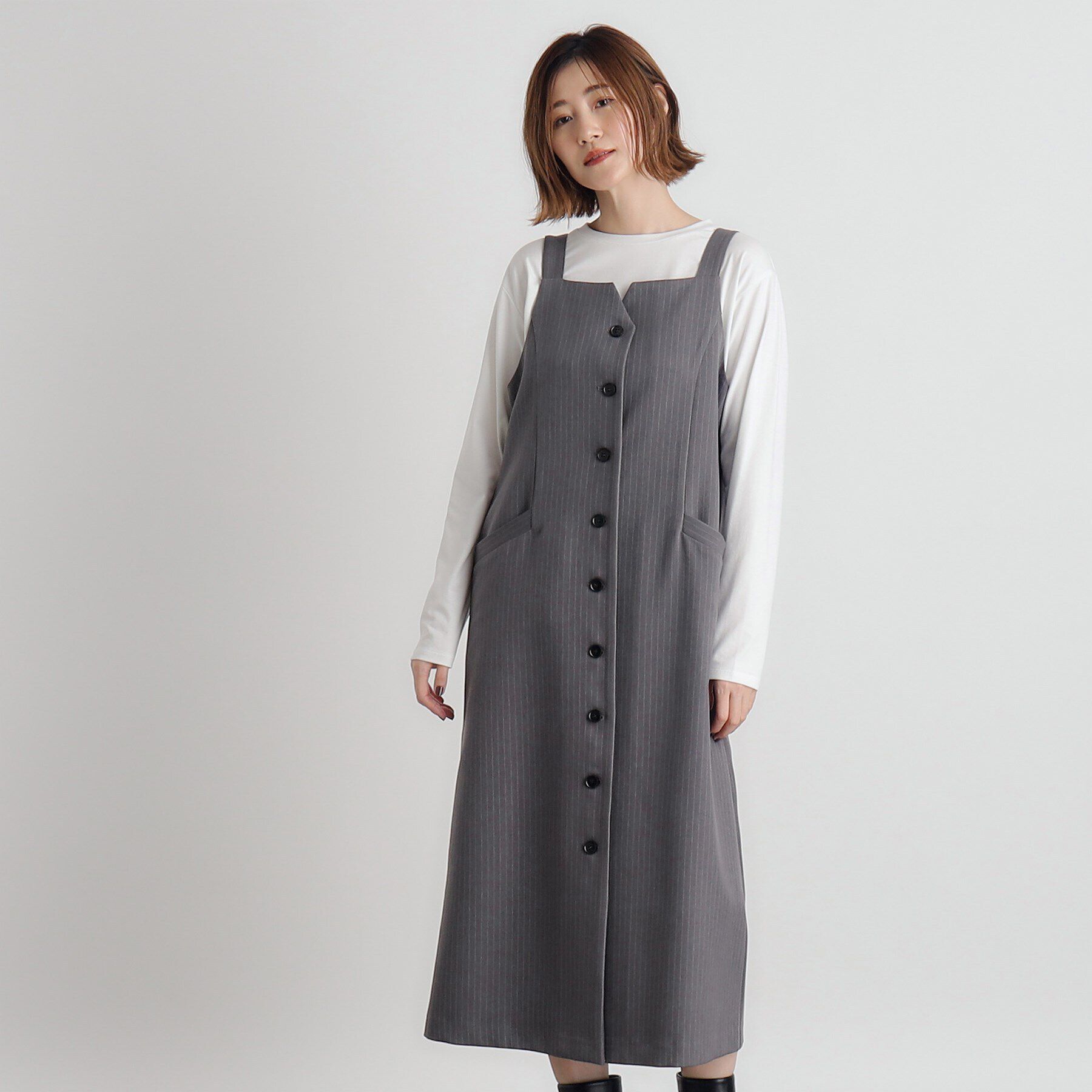 grove「ストライプアソートジャンドレ」|ワンピース|グレーストライプ(3