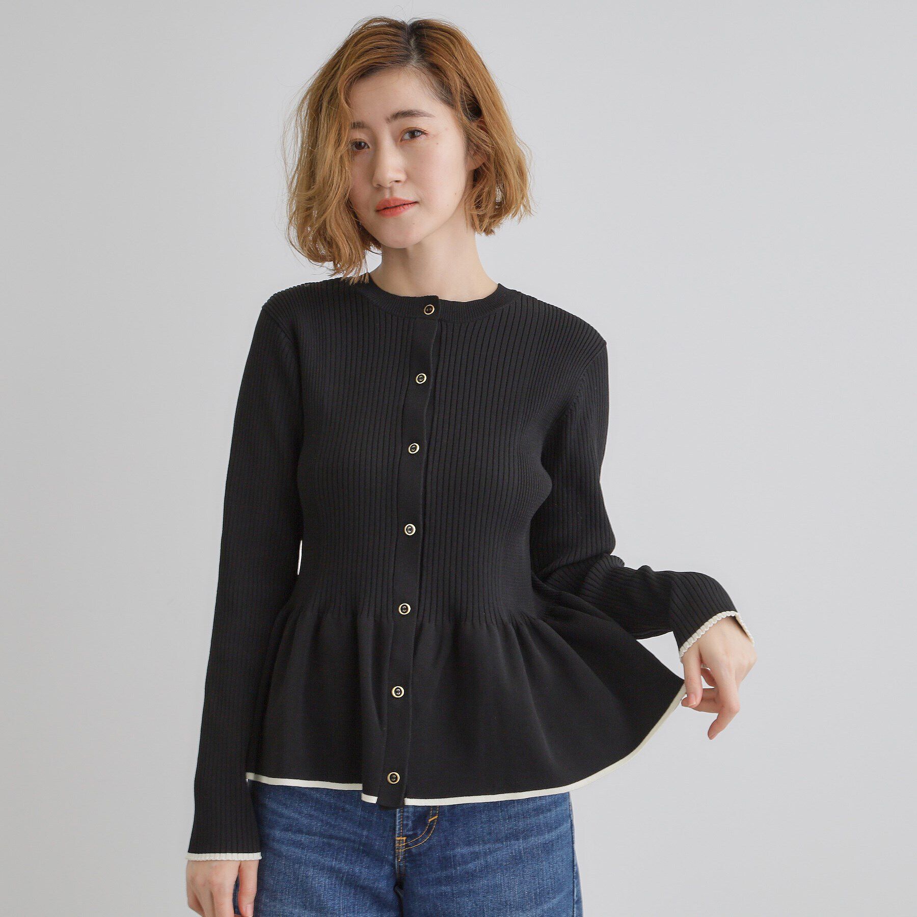 grove「前後2WAYペプラムカーディガン」|ニット・セーター|ブラック(519)