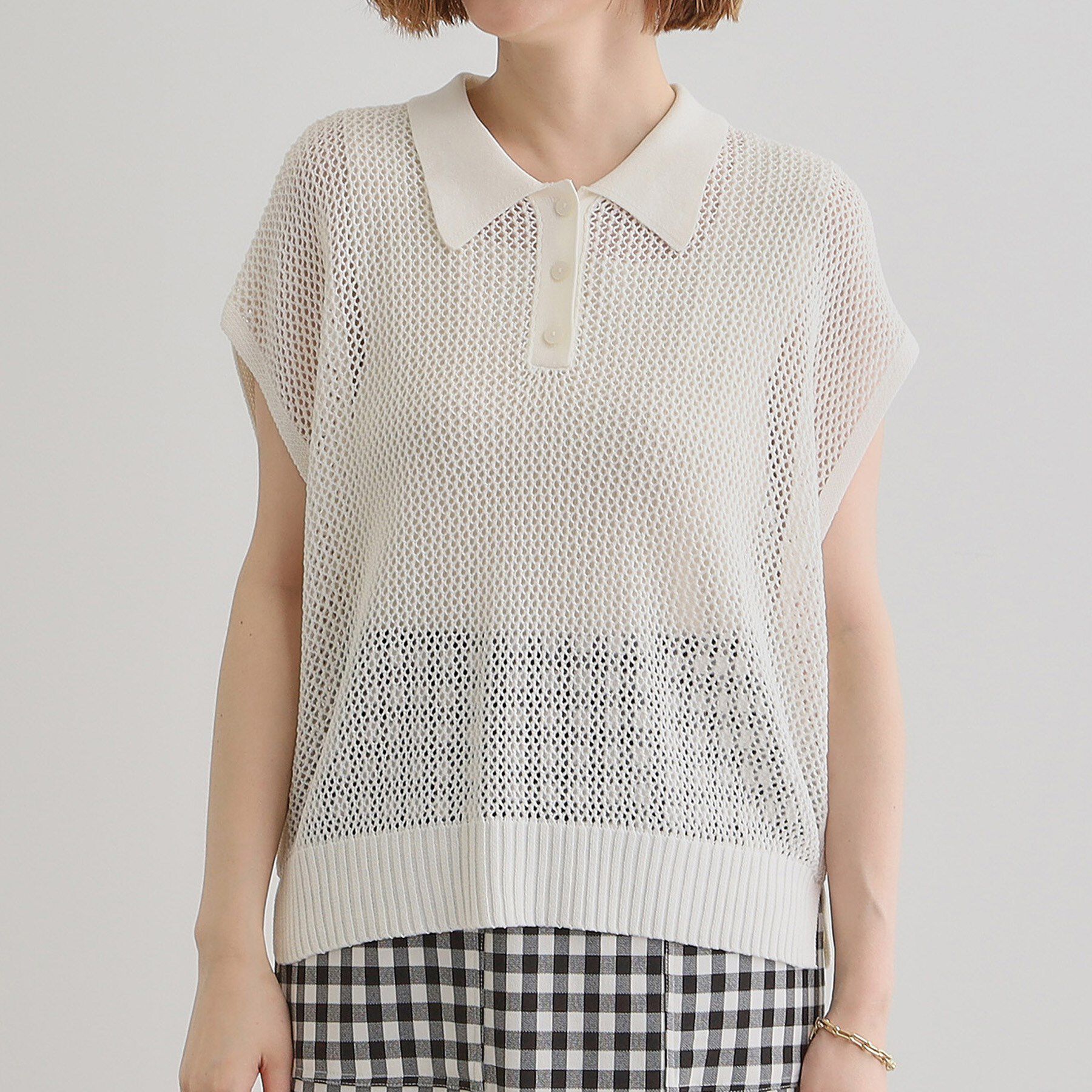 grove「取り入れるだけで旬顔 メッシュ編みポロニット」|ニット・セーター|