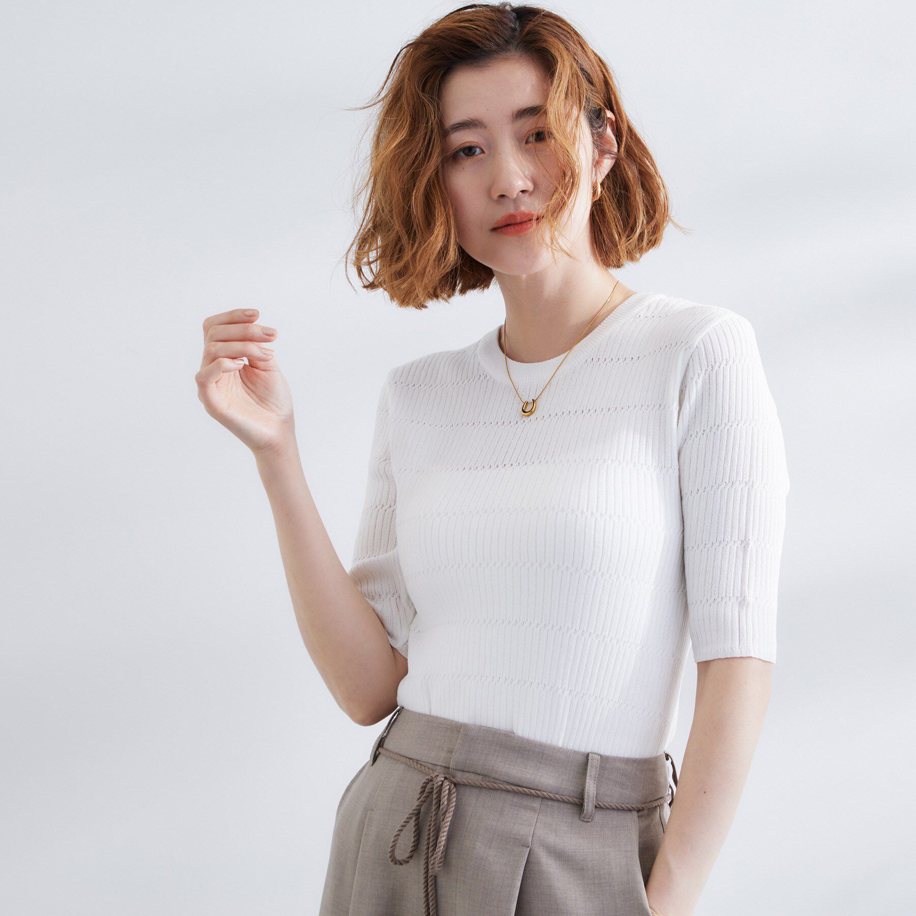 grove「地柄ボーダーリブニットプルオーバー」|ニット・セーター|