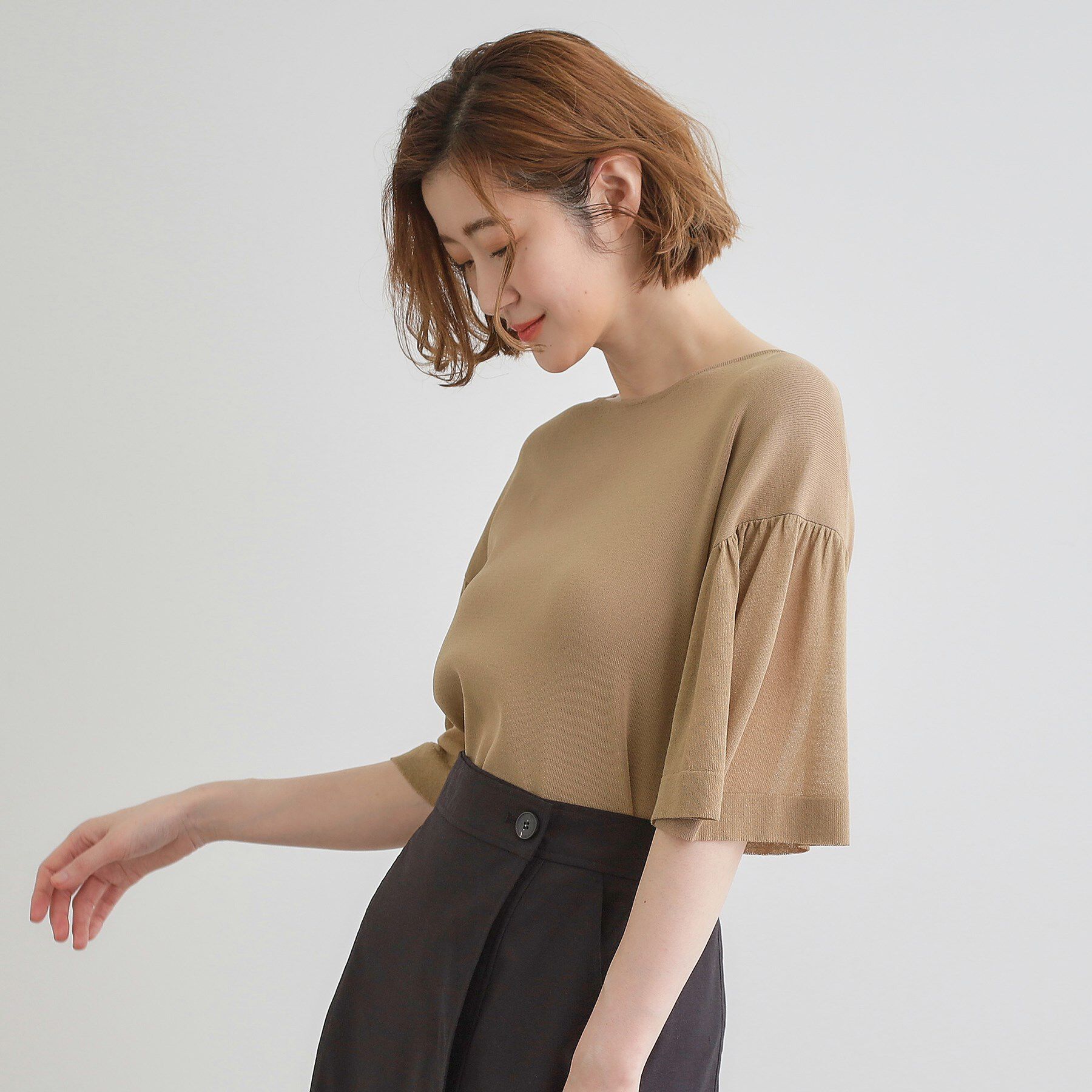 grove「【嬉しい機能付き】やわらかドライタッチシアーフレアスリーブニット」|ニット・セーター|