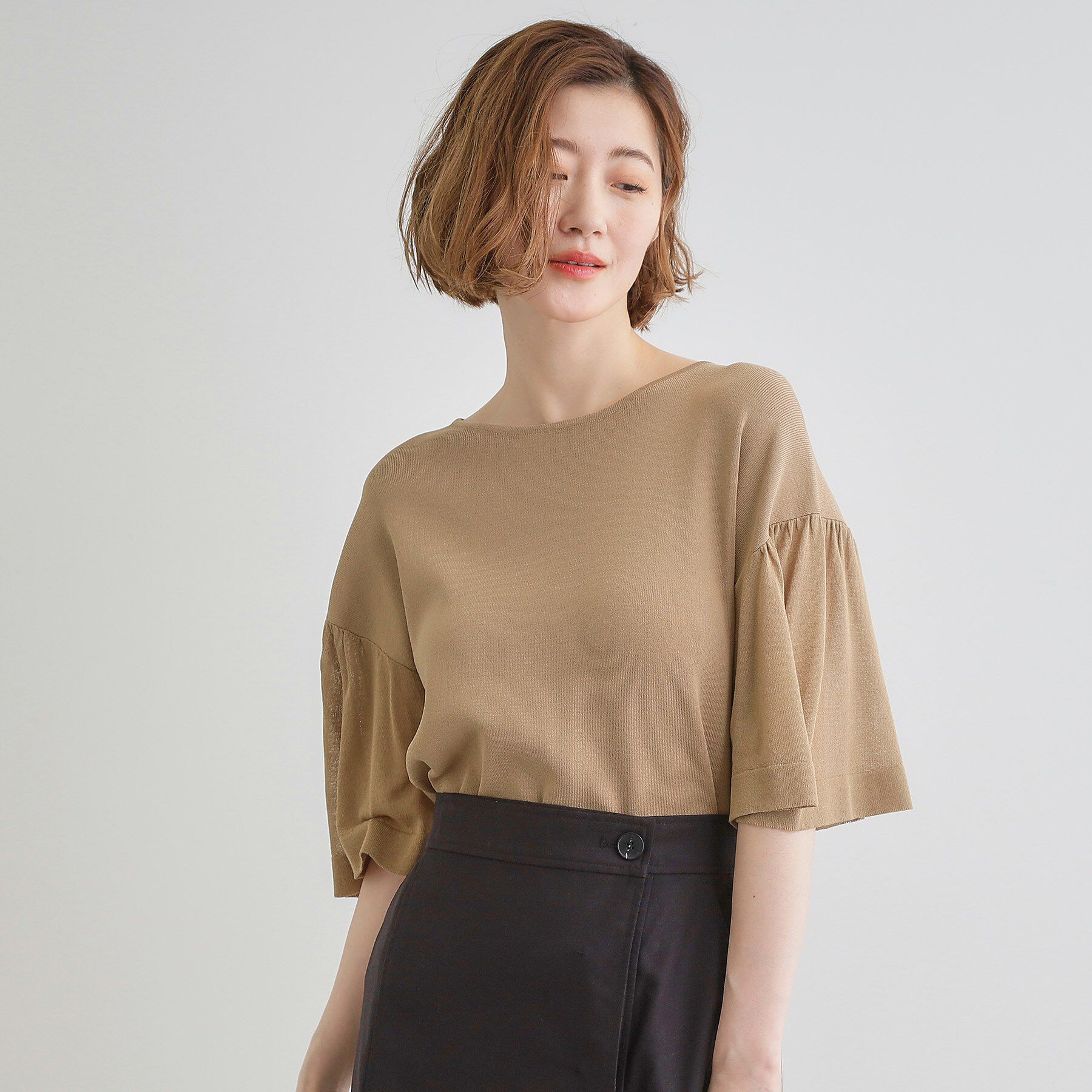 grove「【嬉しい機能付き】やわらかドライタッチシアーフレアスリーブニット」|ニット・セーター|