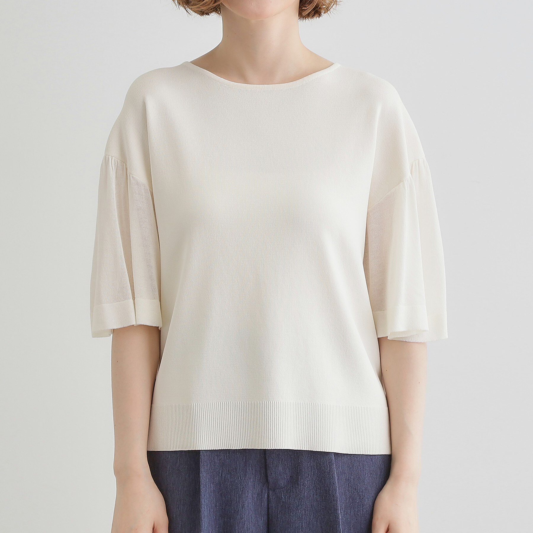 grove「【嬉しい機能付き】やわらかドライタッチシアーフレアスリーブニット」|ニット・セーター|