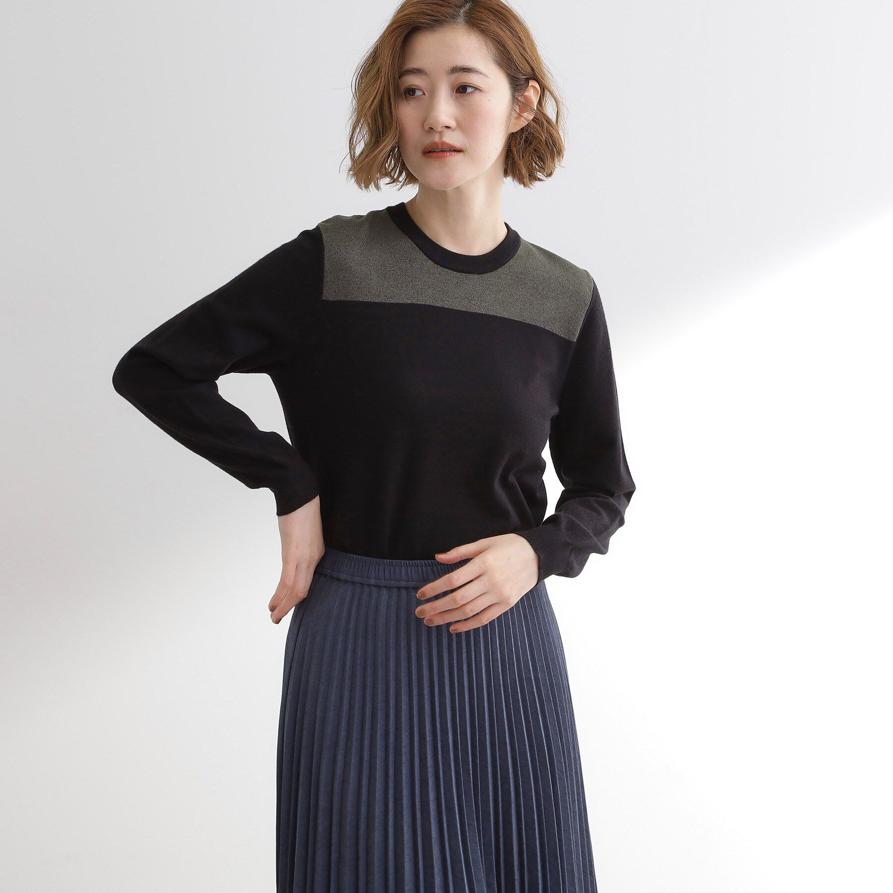 grove「【アンサンブル対応】バイカラー切替ニット」|ニット・セーター|