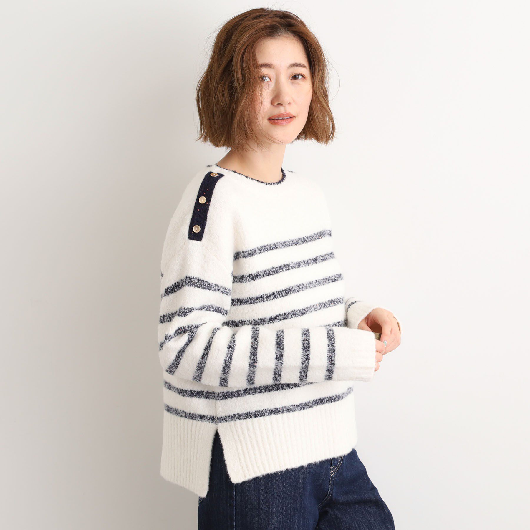 grove「ボーダーブークレーニット」|ニット・セーター|ネイビー(094)